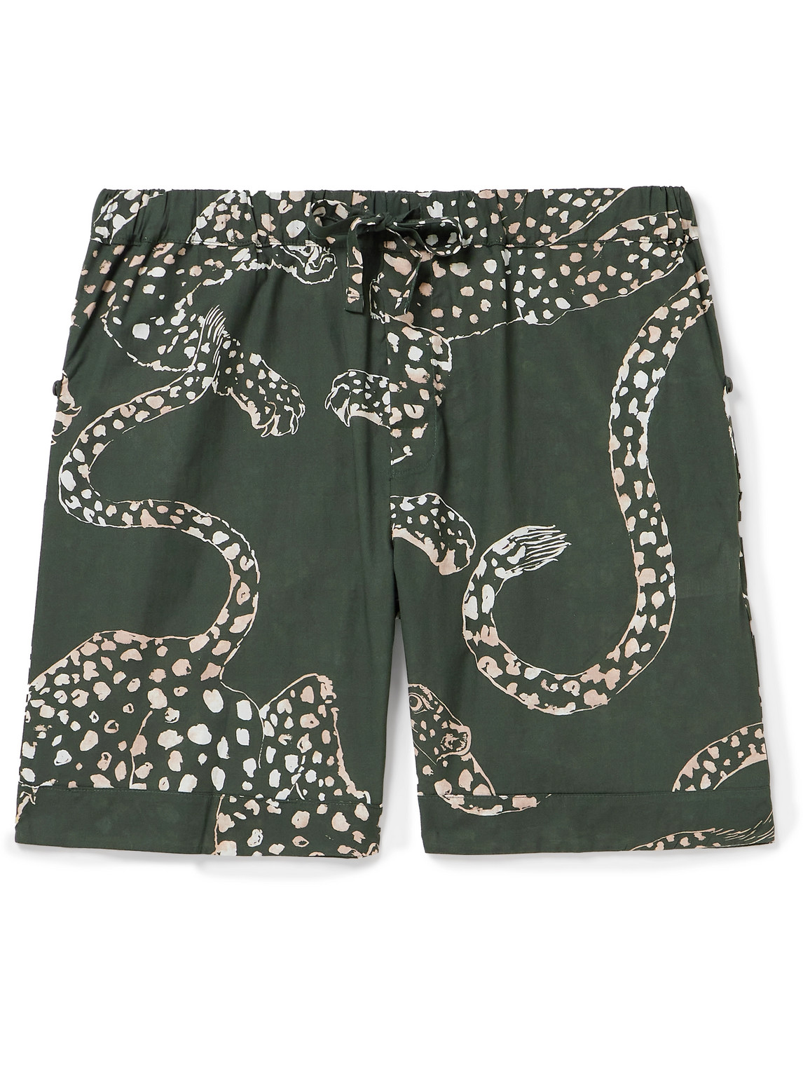 Desmond & Dempsey Printed Cotton Pyjama Shorts In Green