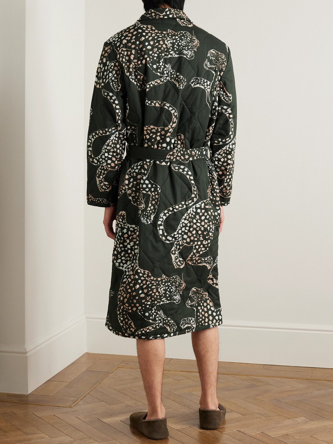 Shop Desmond & Dempsey Quilted Printed Cotton Robe In Green
