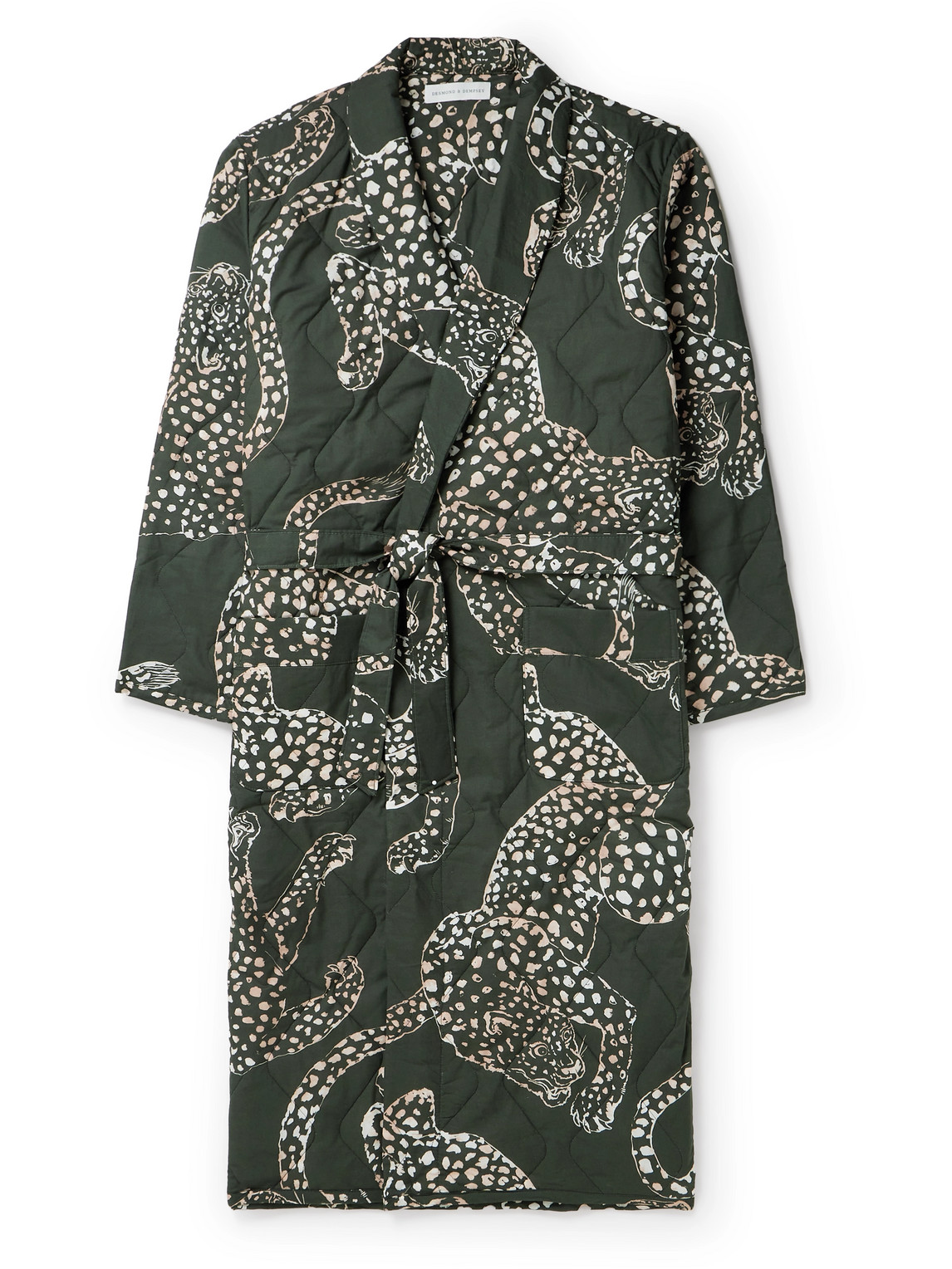 Desmond & Dempsey Quilted Printed Cotton Robe In Green