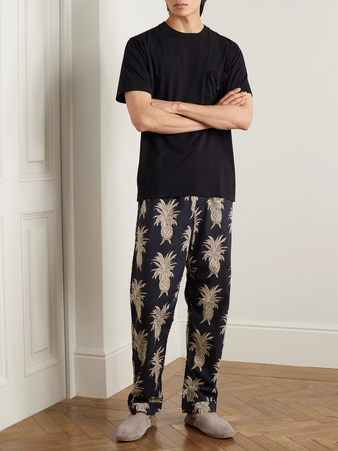 Shop Desmond & Dempsey Printed Cotton Pyjama Trousers In Black