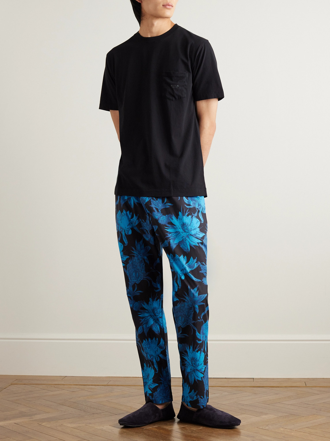 Shop Desmond & Dempsey Printed Cotton Pyjama Trousers In Blue