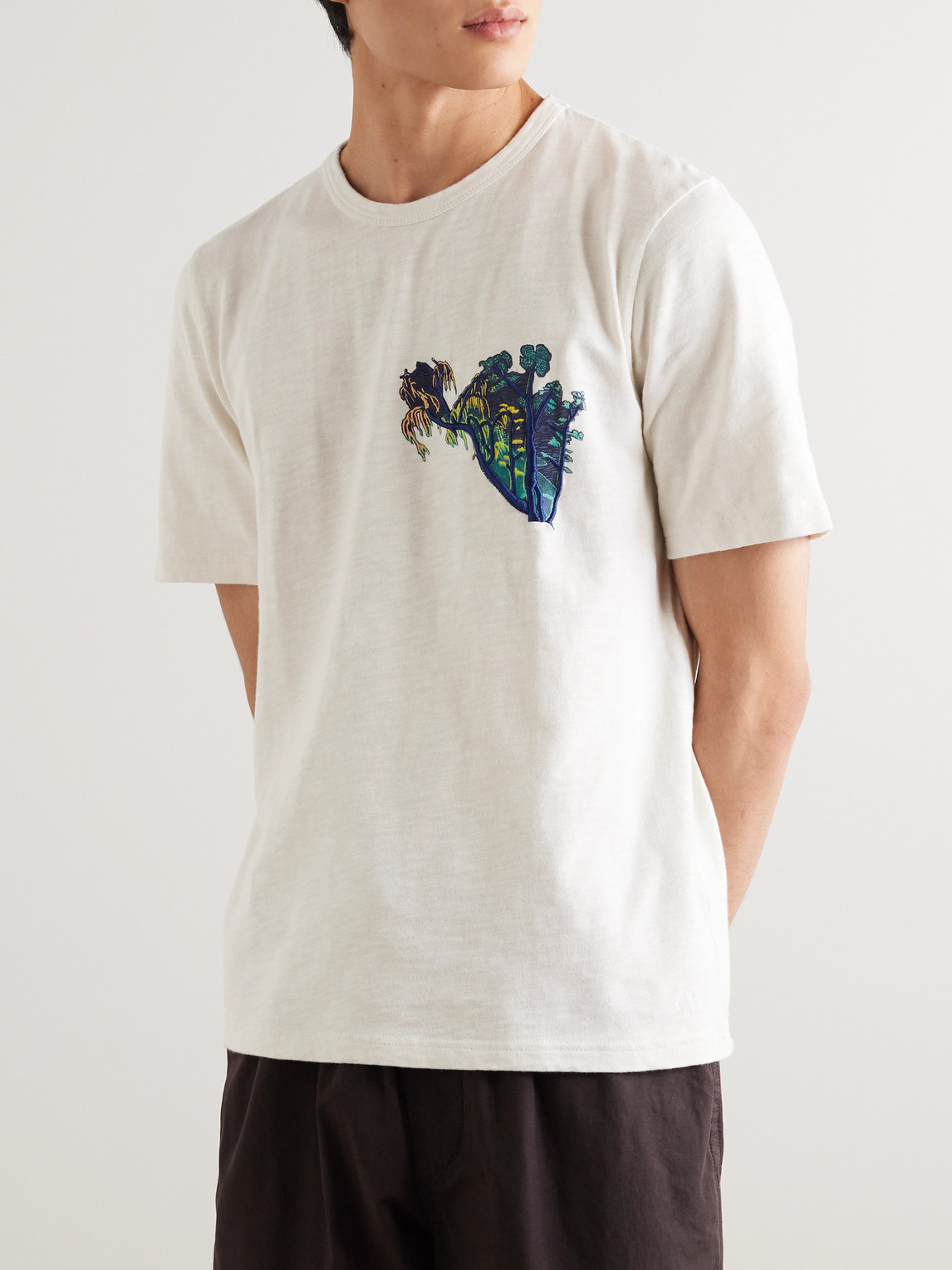 Shop Folk Tom Hammick Embroidered Printed Cotton-jersey T-shirt In White