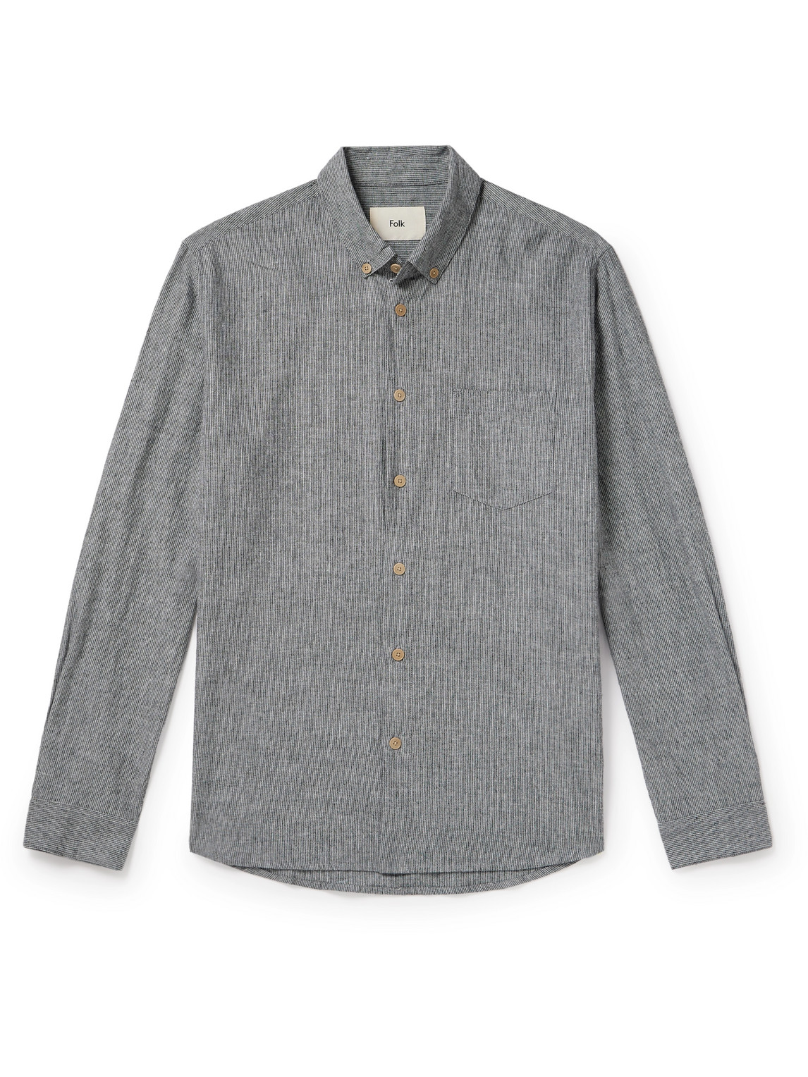 Folk Button-down Collar Pinstriped Cotton And Linen-blend Shirt In Black
