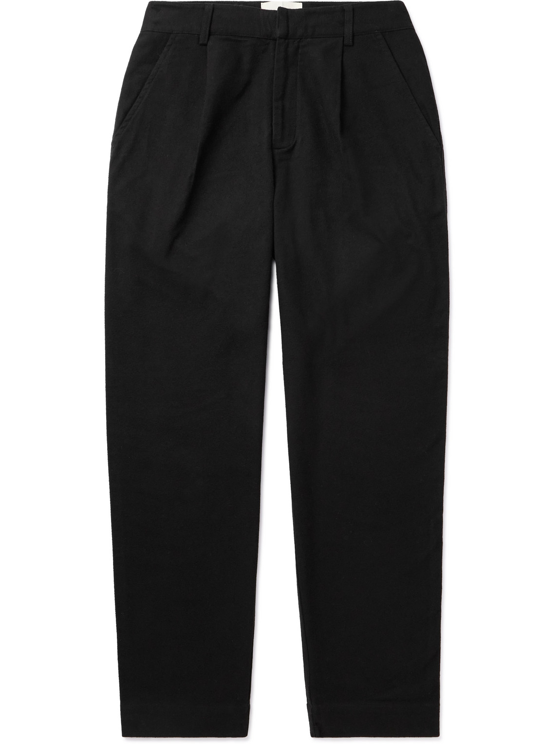 Folk Signal Tapered Cotton-moleskin Trousers In Black