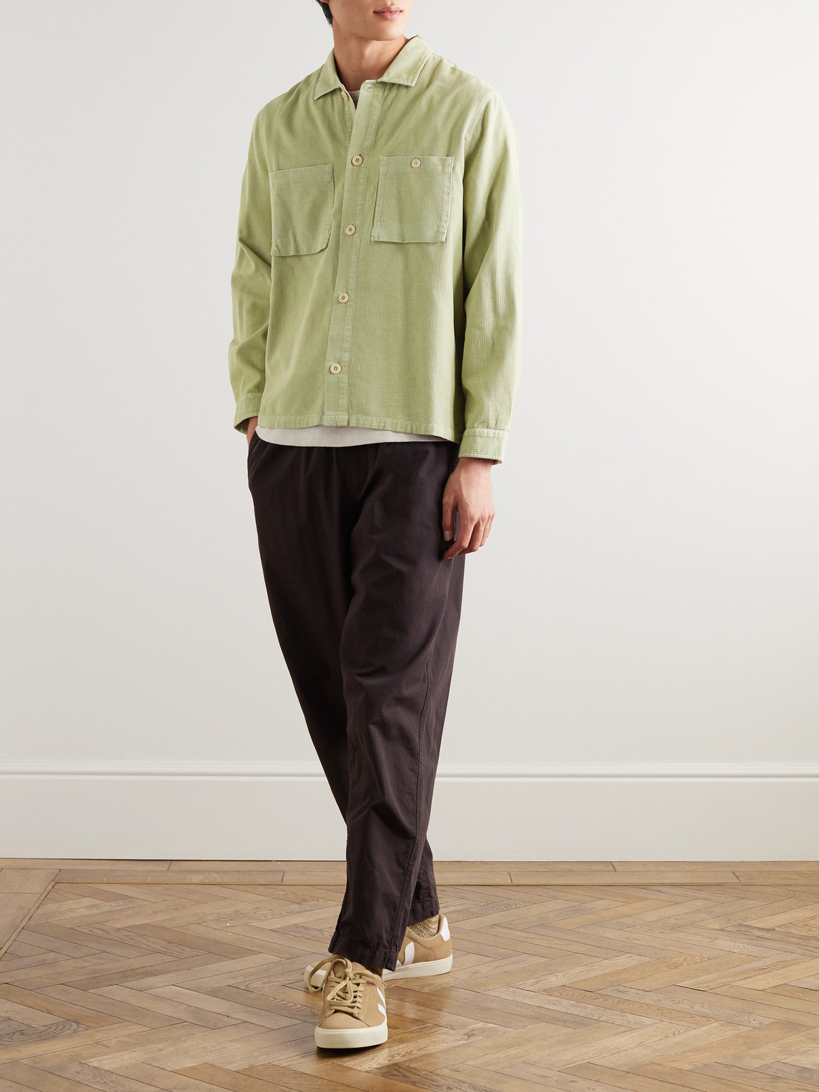 Shop Folk Patch Cotton-corduroy Shirt Jacket In Green