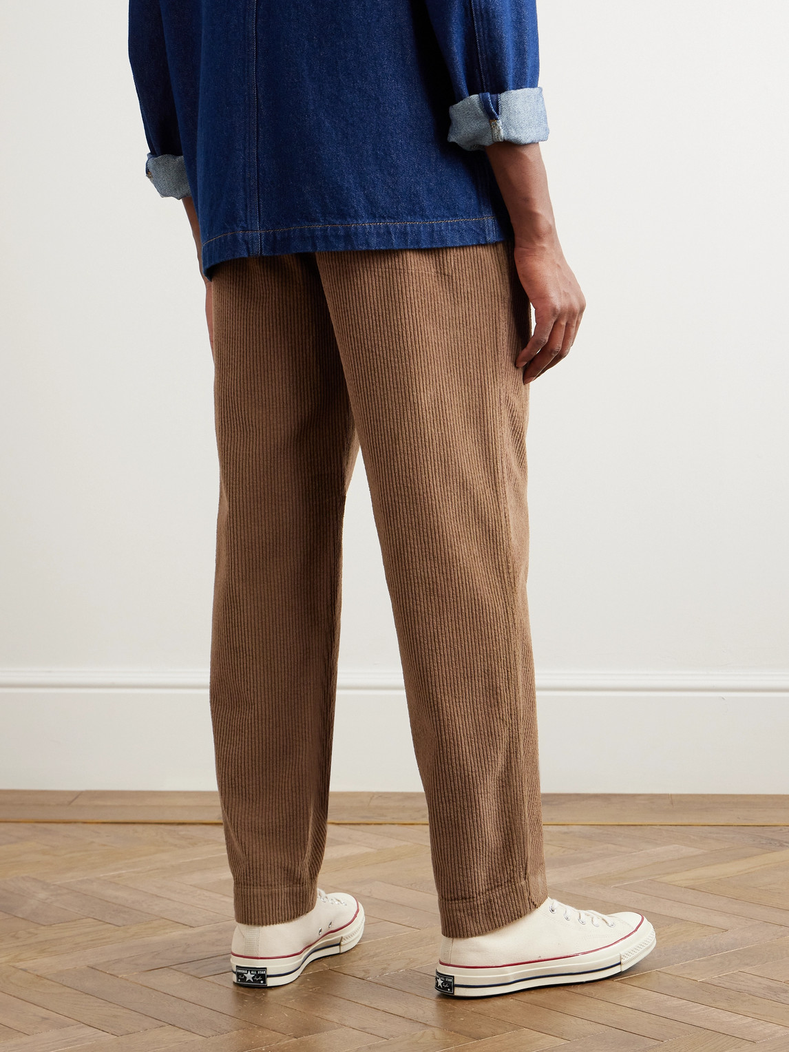 Shop Folk Signal Tapered Pleated Cotton-corduroy Trousers In Brown