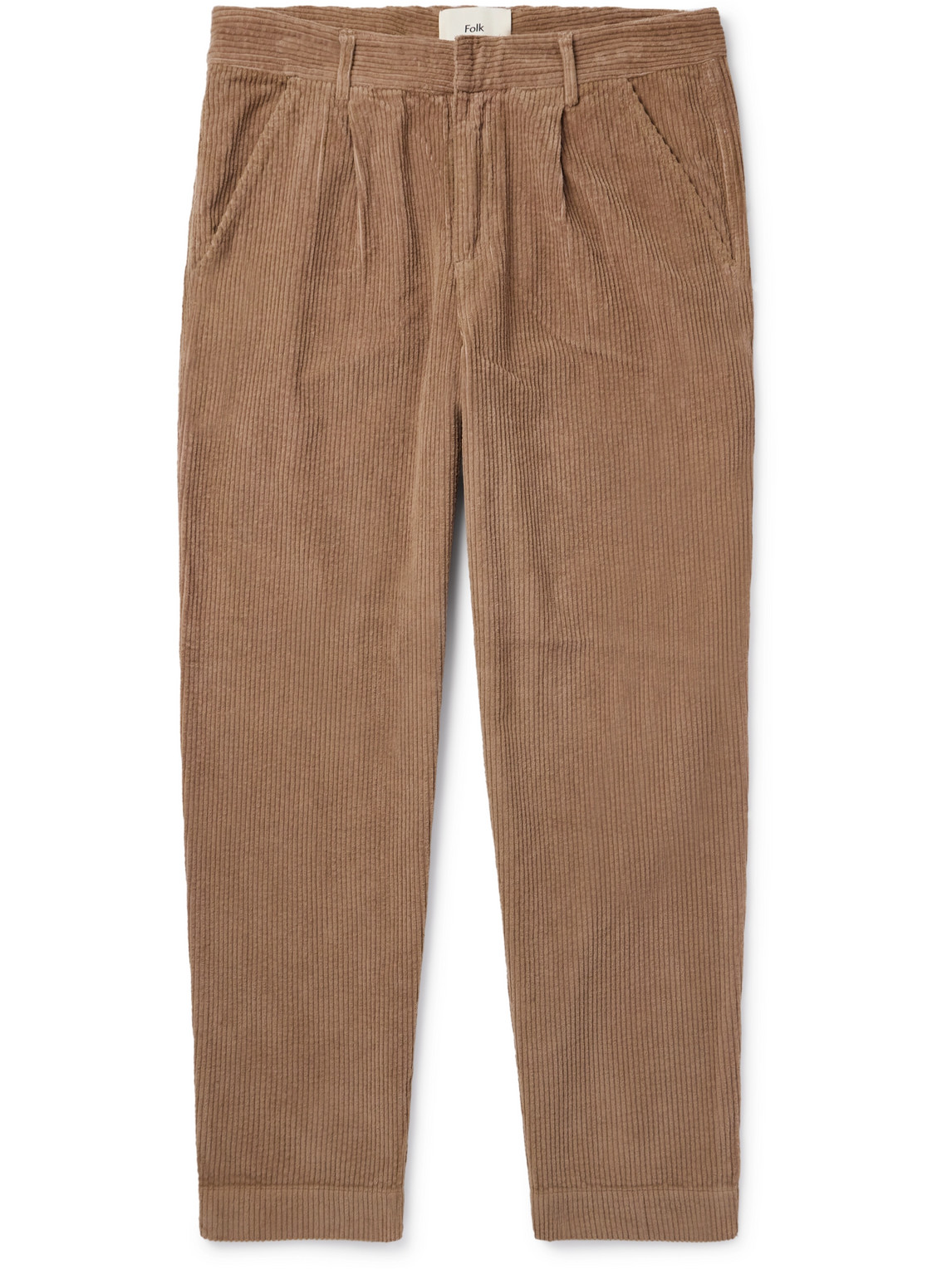 Folk Signal Tapered Pleated Cotton-corduroy Trousers In Brown