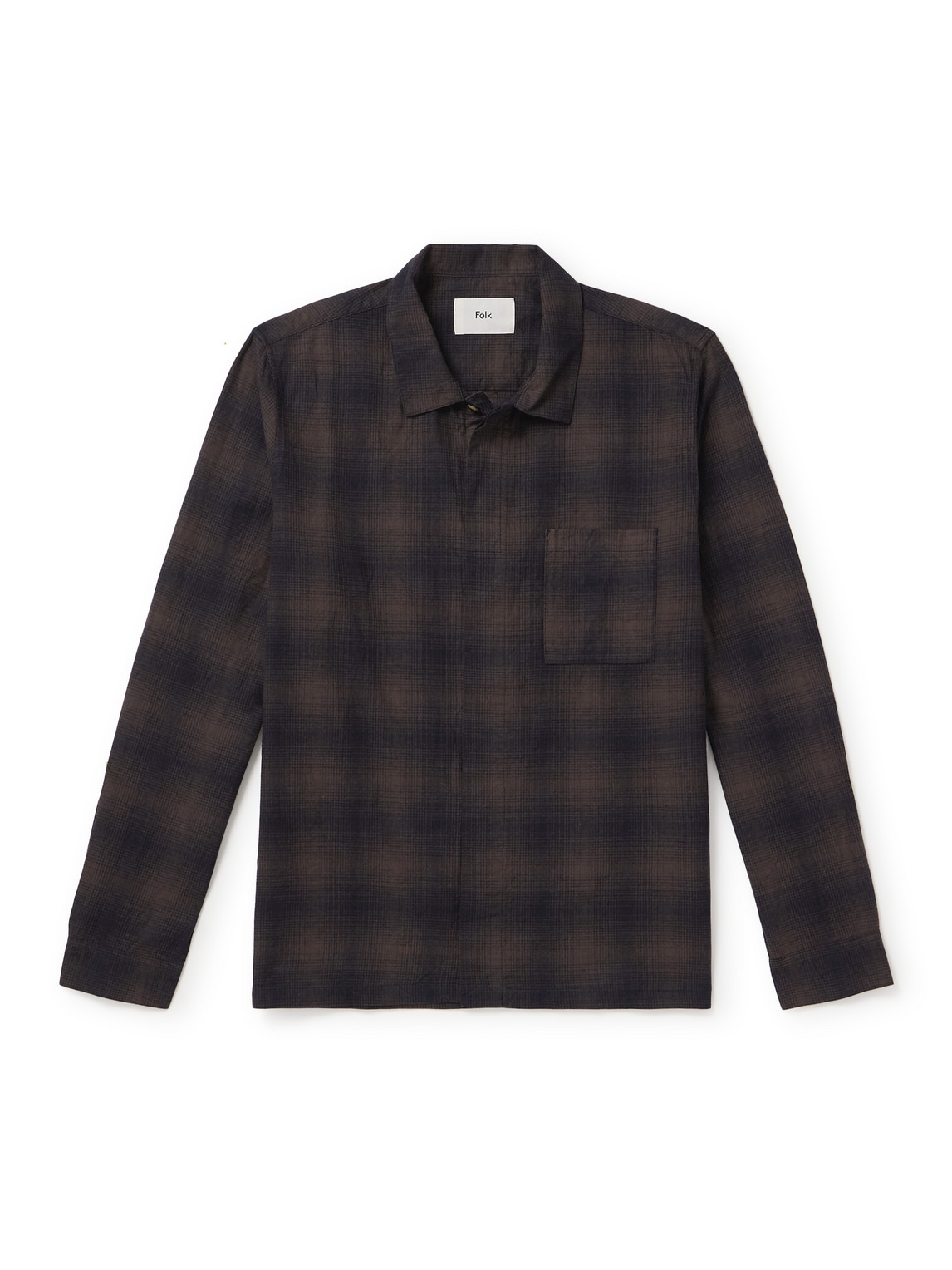 Patch Checked Cotton and Linen-Blend Flannel Shirt