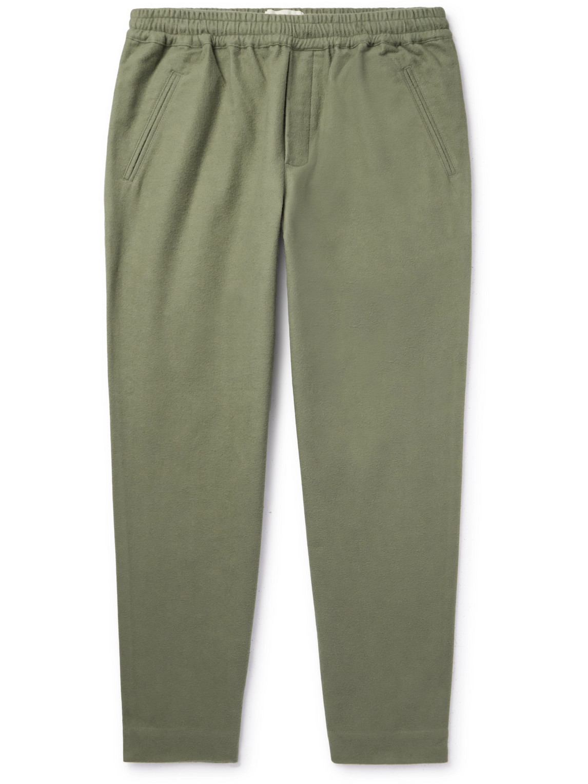 Folk Assembly Cropped Tapered Washed Cotton-moleskin Trousers In Green