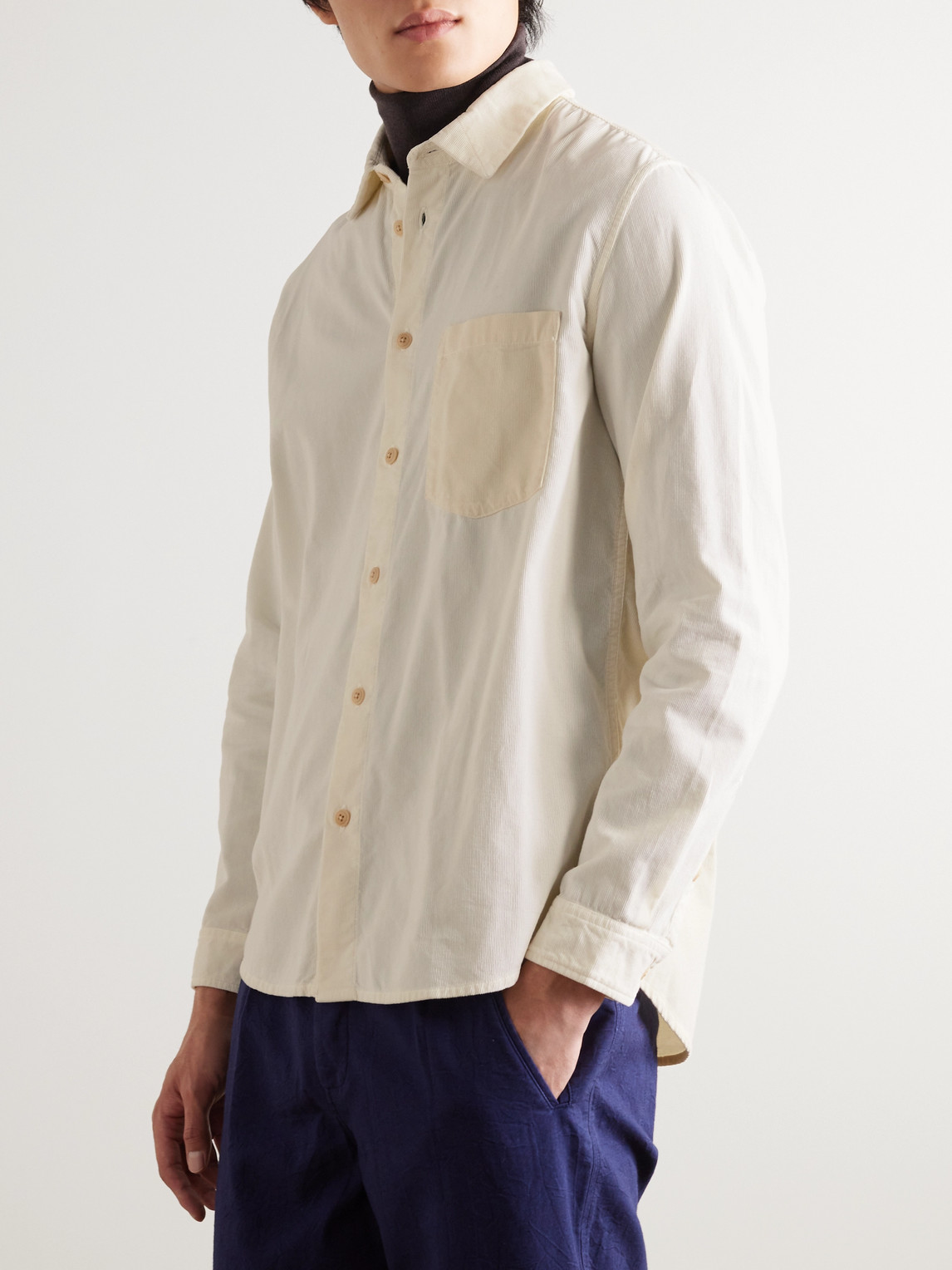 Shop Folk Two-tone Cotton-corduroy Shirt In White