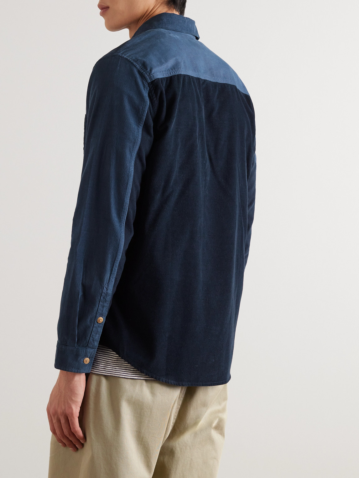 Shop Folk Two-tone Cotton-corduroy Shirt In Blue