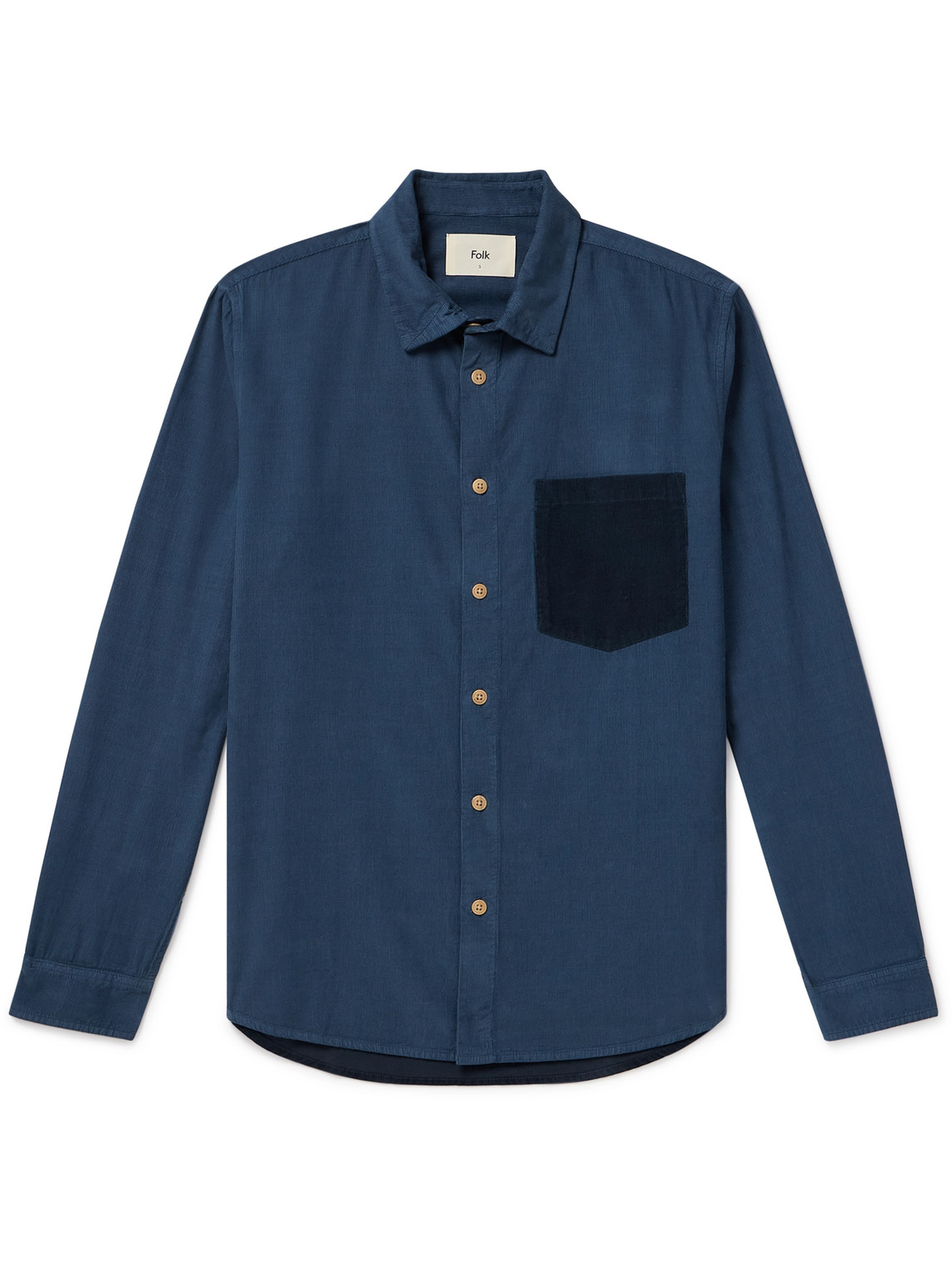 Folk Two-tone Cotton-corduroy Shirt In Blue