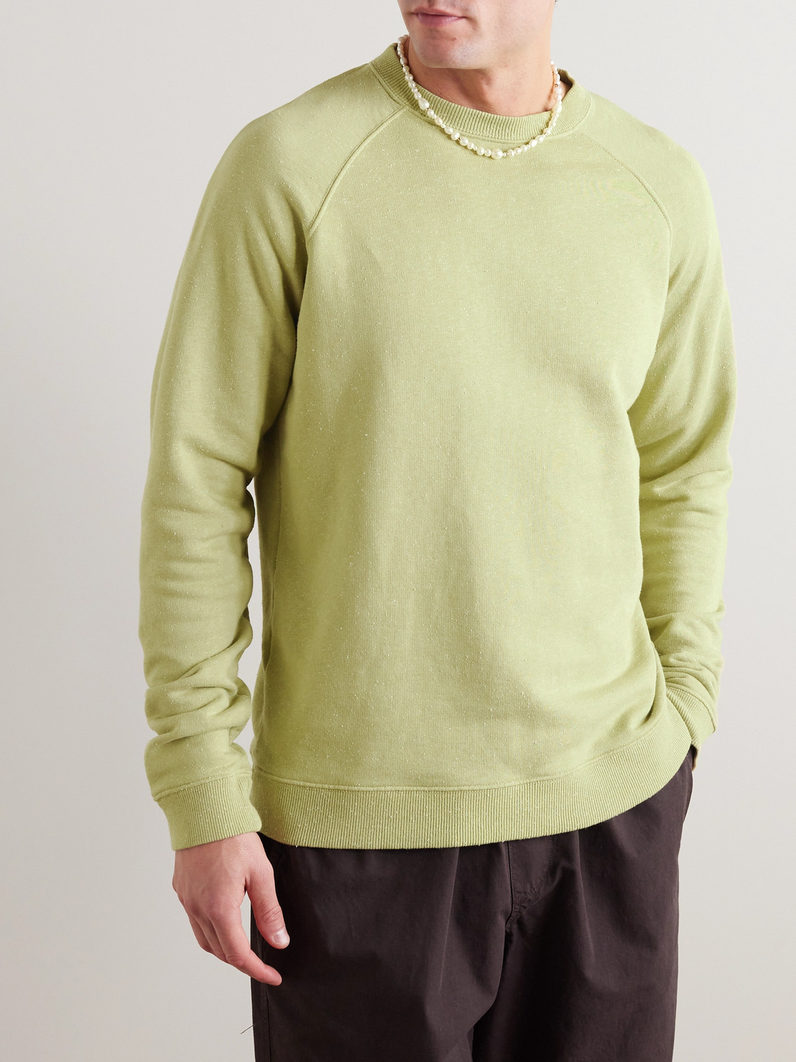 Shop Folk Rivet Garment-dyed Cotton-blend Jersey Sweatshirt In Green