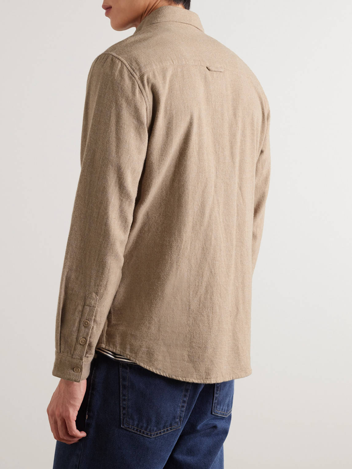 Shop Folk Button-down Collar Cotton-flannel Shirt In Brown