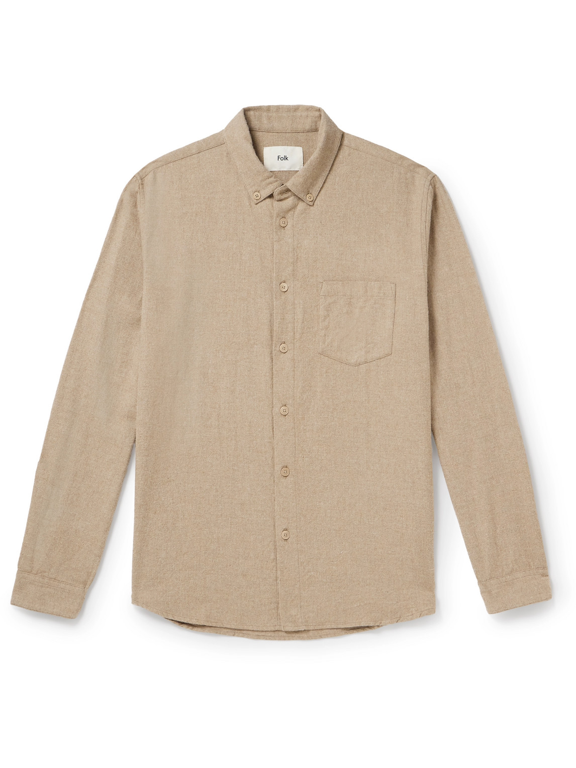 Folk Button-down Collar Cotton-flannel Shirt In Brown