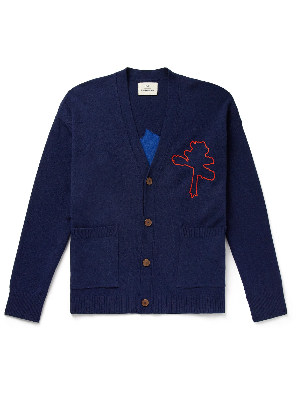 Folk Embroidered Intarsia Wool-blend Cardigan In Blue
