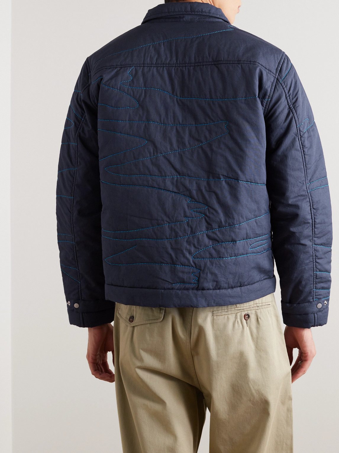 Shop Folk Quilted Embroidered Padded Cotton Blouson Jacket In Blue