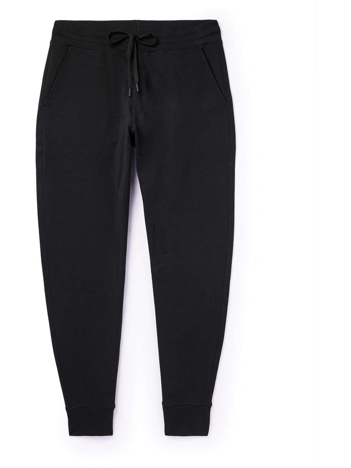 Håndværk Slim-fit Tapered Flex Stretch Organic Cotton-jersey Sweatpants In Black