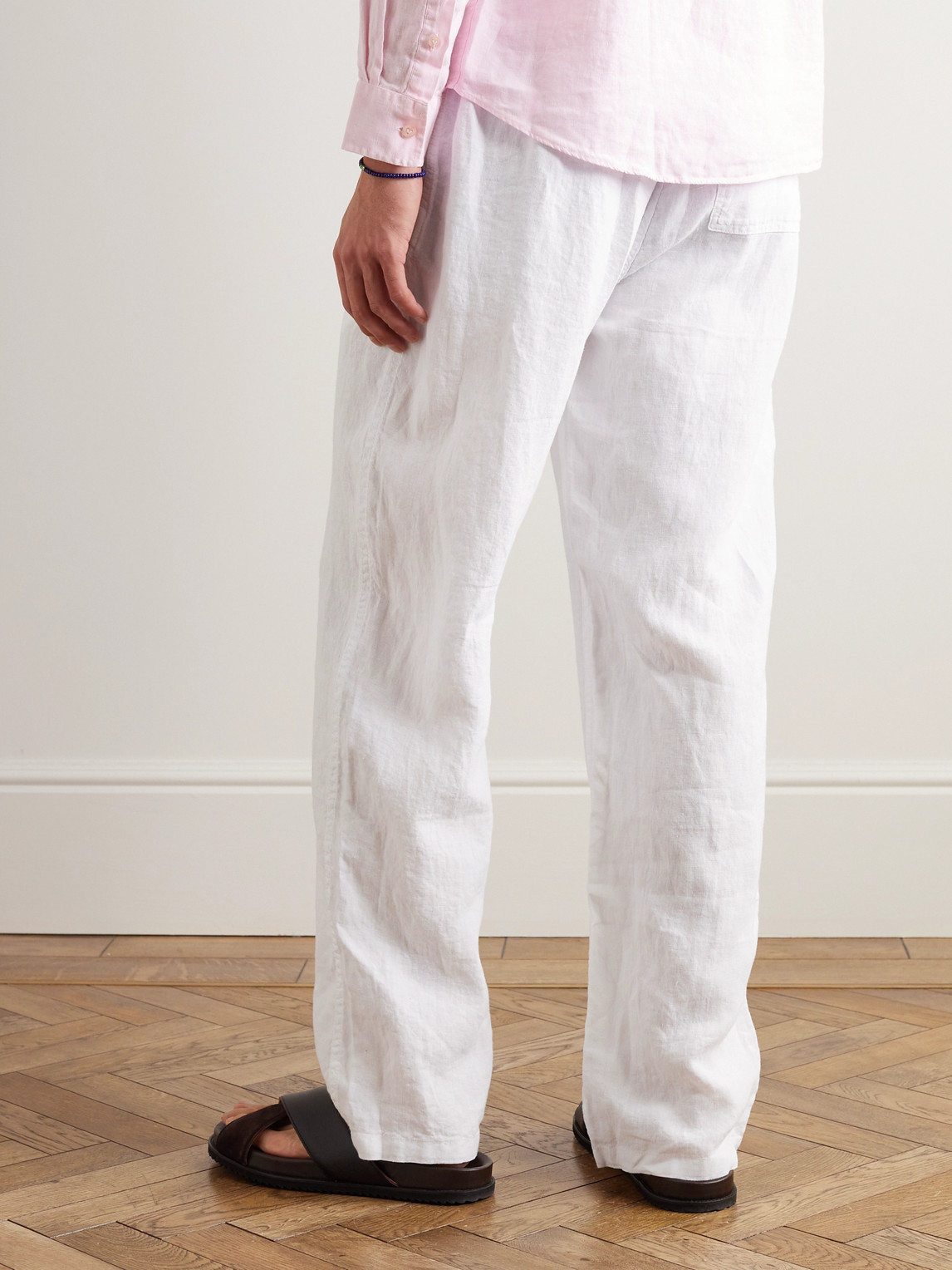 Shop Vilebrequin Pacha Straight-leg Linen Drawstring Trousers In White