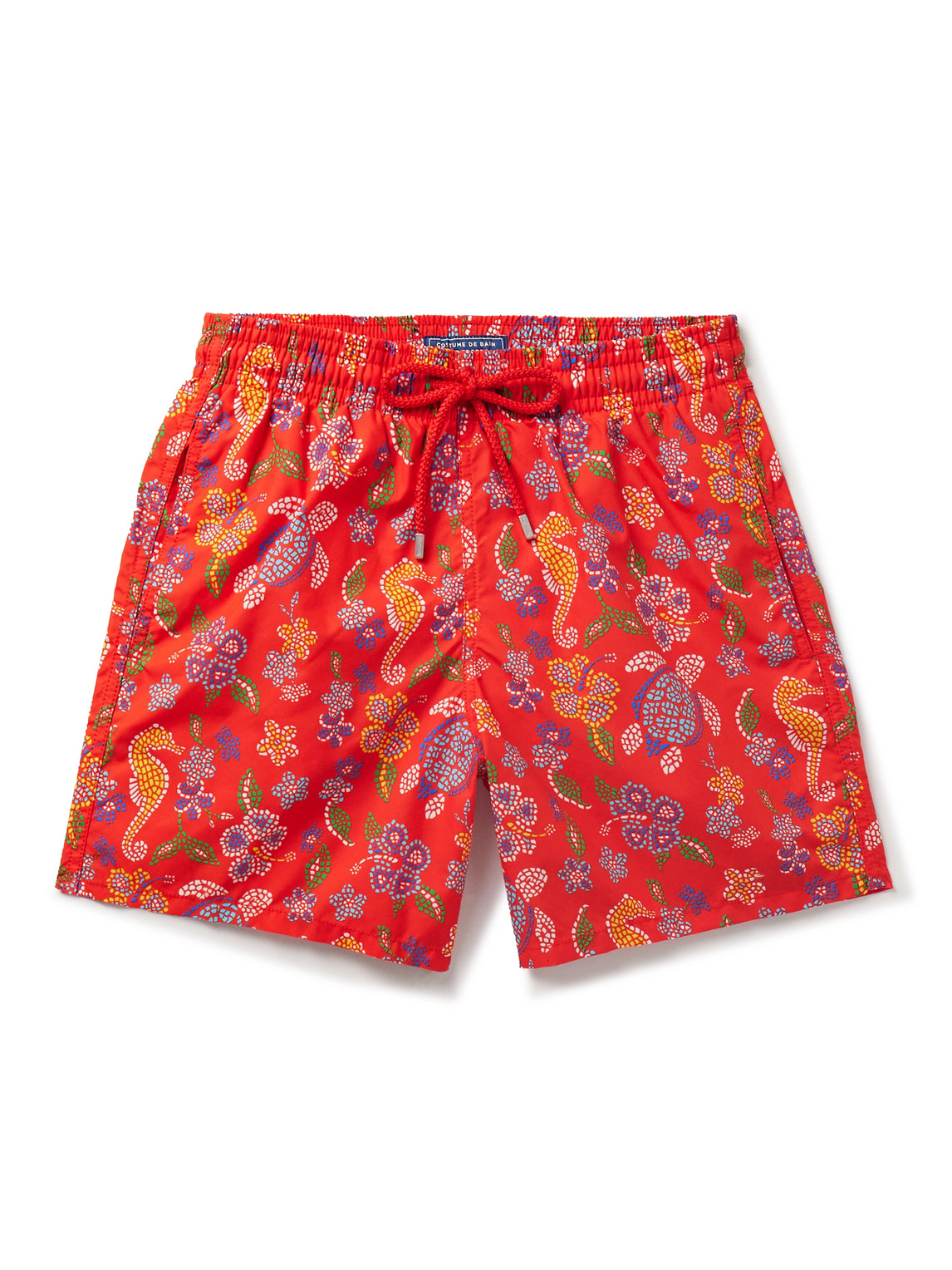 Vilebrequin Moorea Straight-leg Mid-length Printed Econyl® Swim Shorts In Red