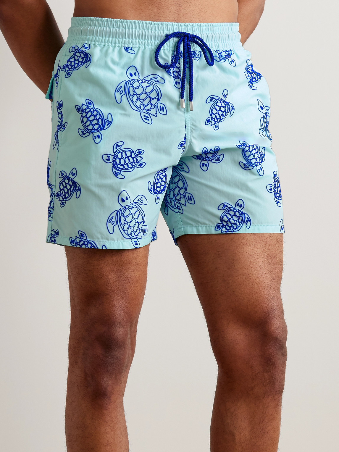 Shop Vilebrequin Moorea Straight-leg Mid-length Flocked Econyl® Swim Shorts In Blue
