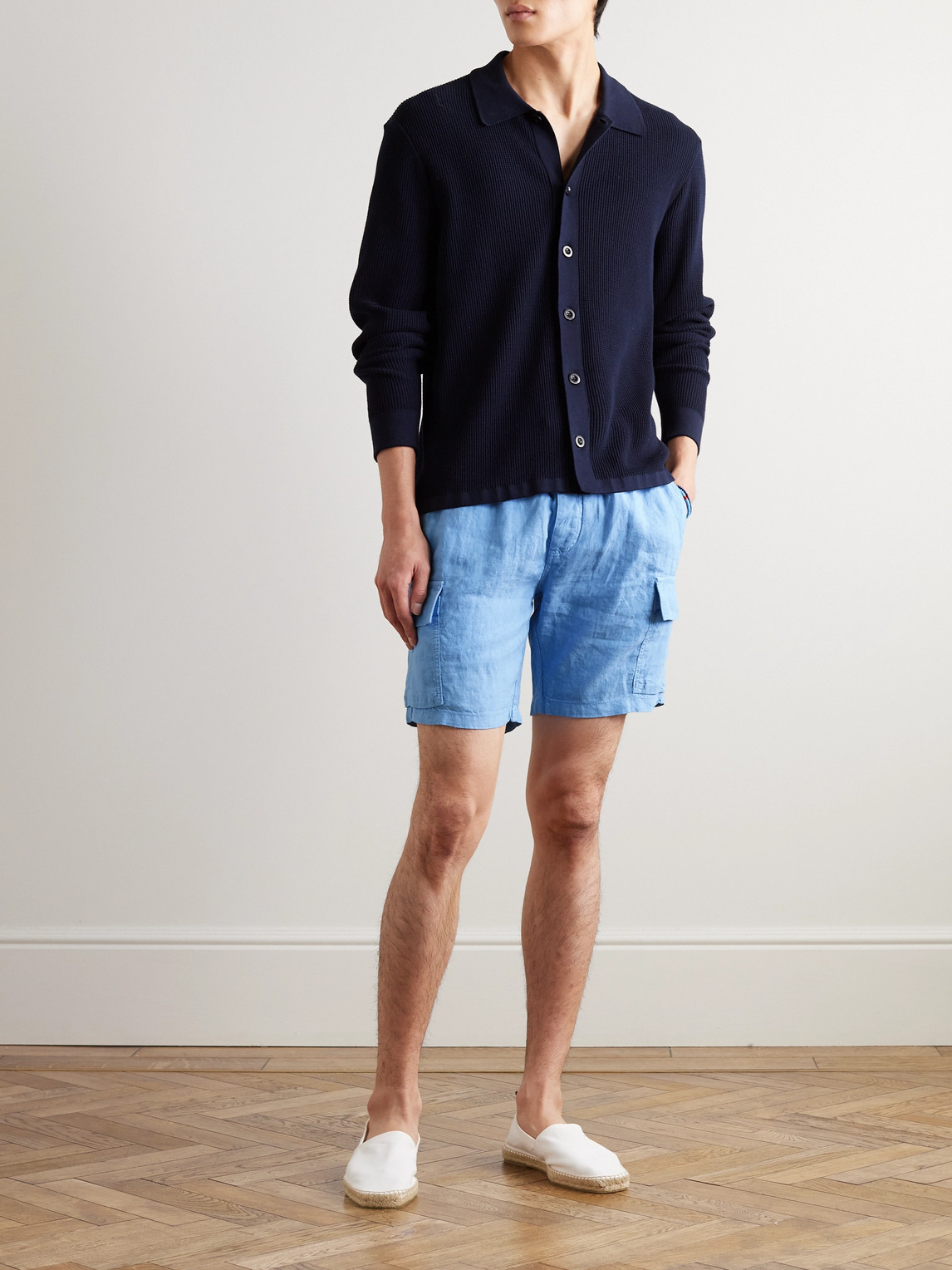 Shop Vilebrequin Straight-leg Linen Drawstring Cargo Shorts In Blue
