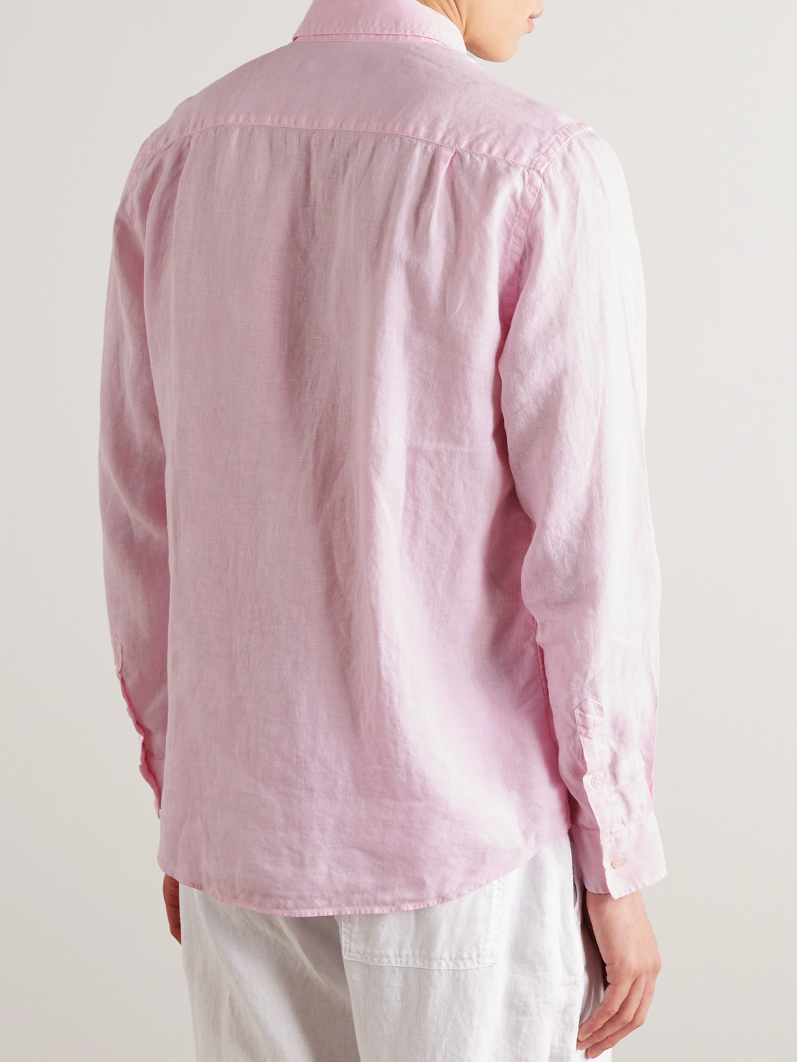 Shop Vilebrequin Caroubis Logo-embroidered Linen Shirt In Pink