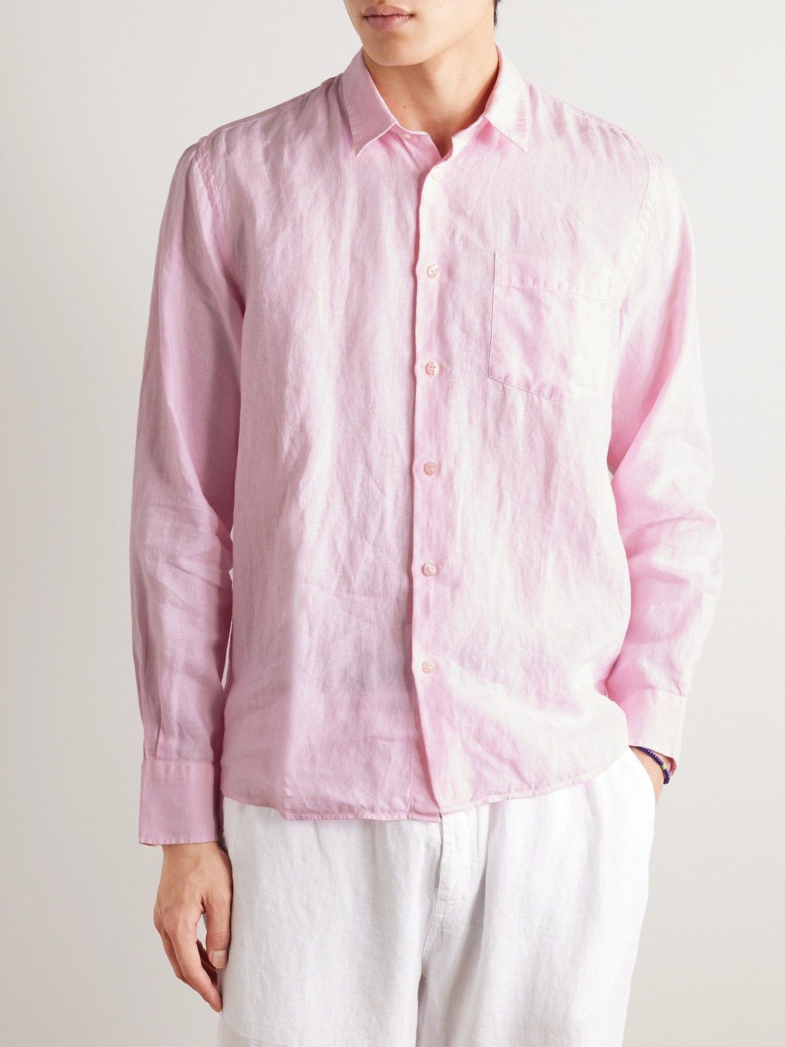Shop Vilebrequin Caroubis Logo-embroidered Linen Shirt In Pink