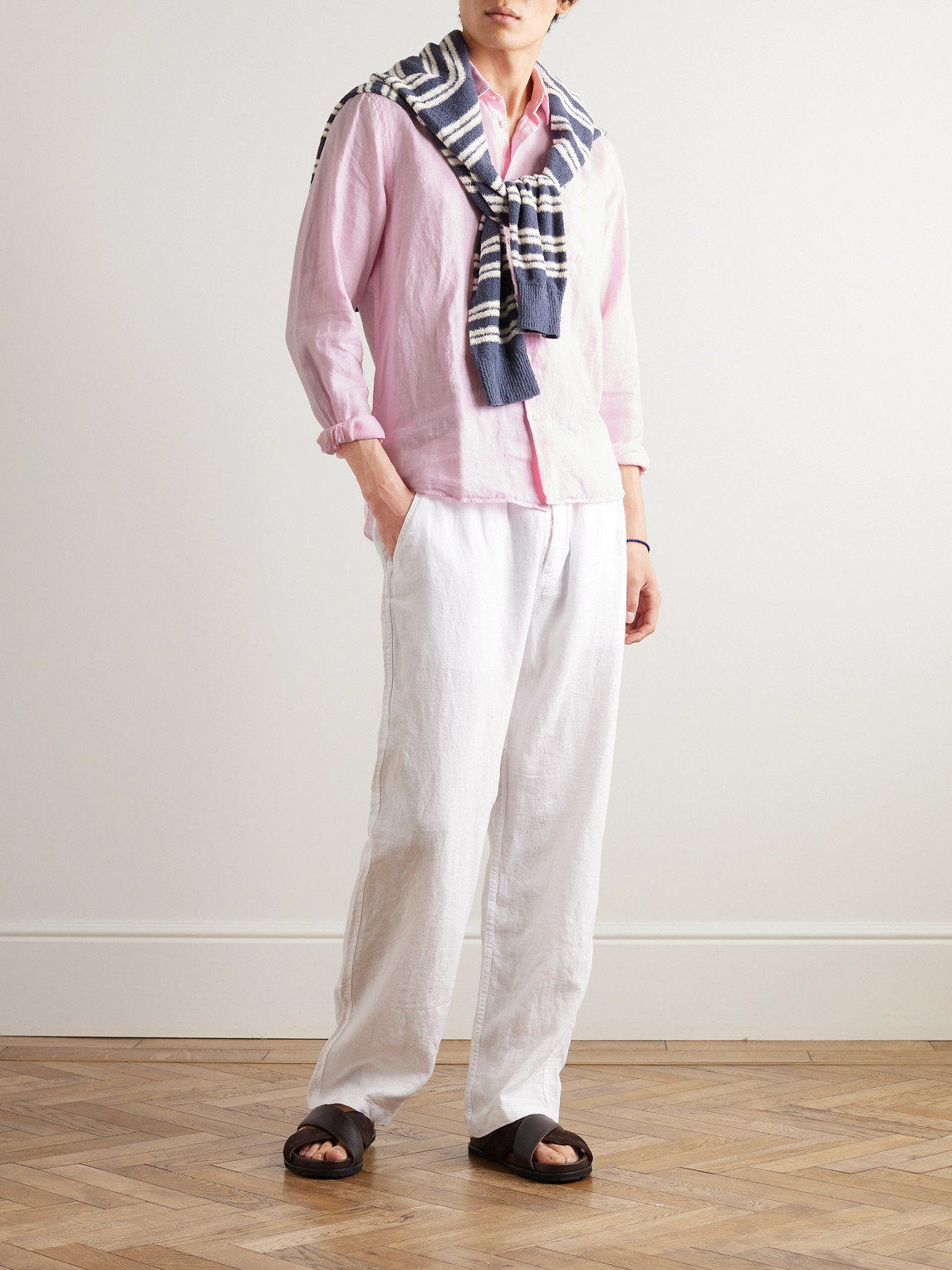 Vilebrequin Caroubis Solid Shirt In Linen In Pink