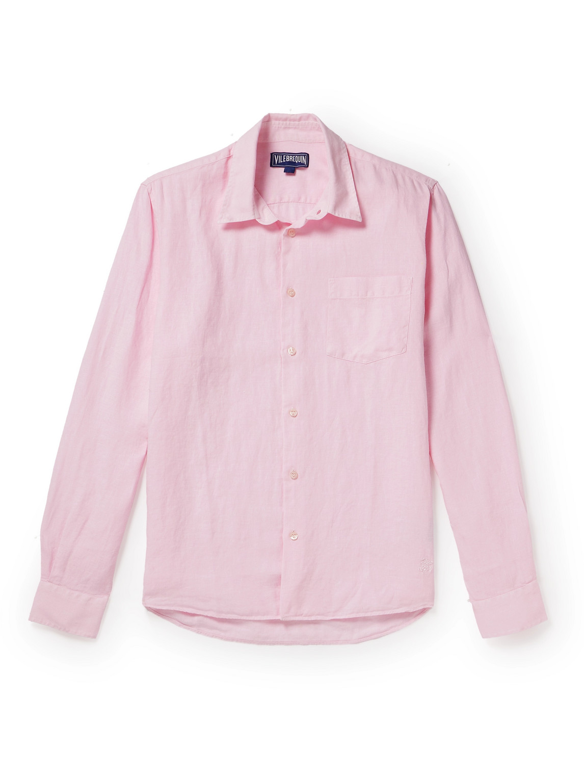 Shop Vilebrequin Caroubis Logo-embroidered Linen Shirt In Pink