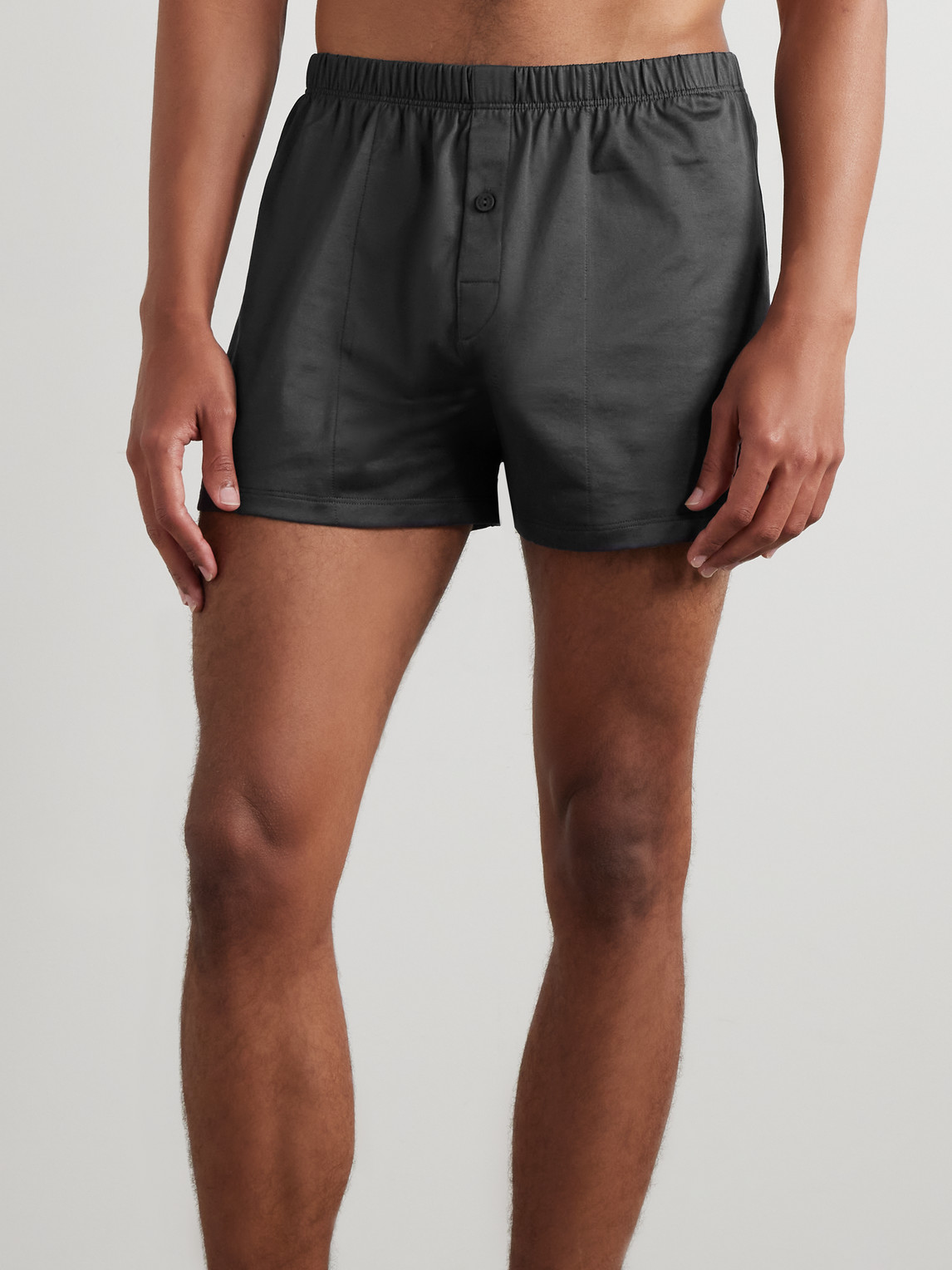 Shop Hanro Sporty Mercerised Cotton Boxer Shorts In Gray