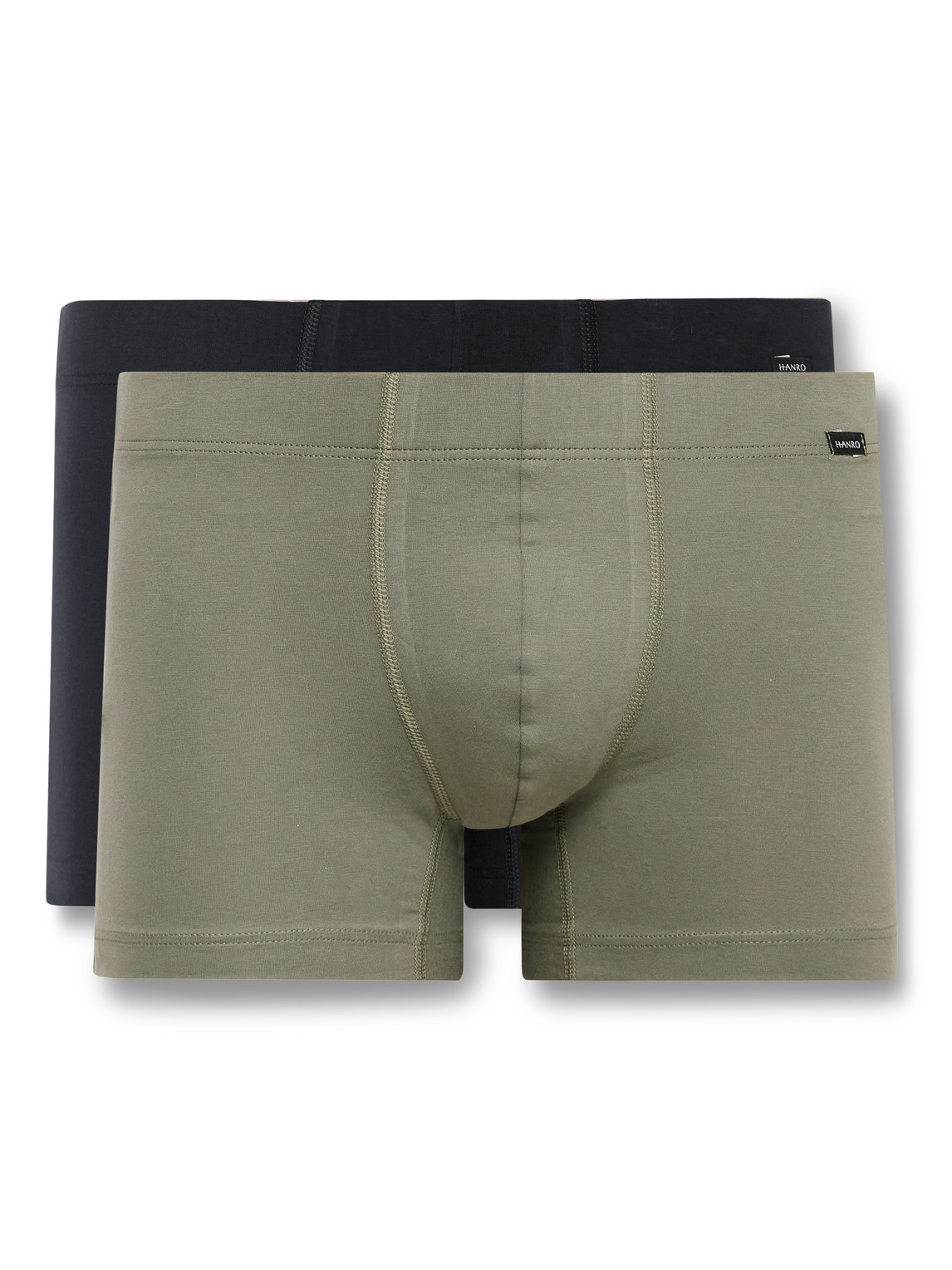 Hanro Cotton Essentials Covered Waistband Boxer Briefs, Pack Of 2 In Antique Green Ebony