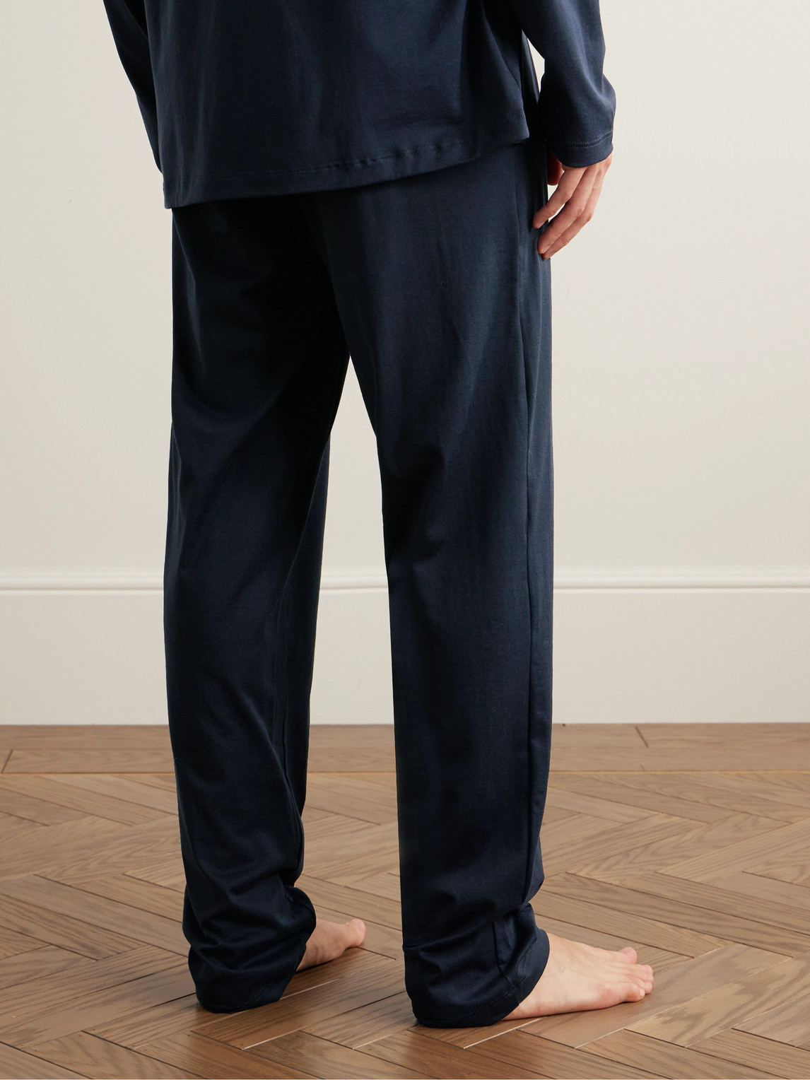 Shop Hanro Night & Day Poplin-trimmed Cotton-jersey Pyjama Trousers In Black