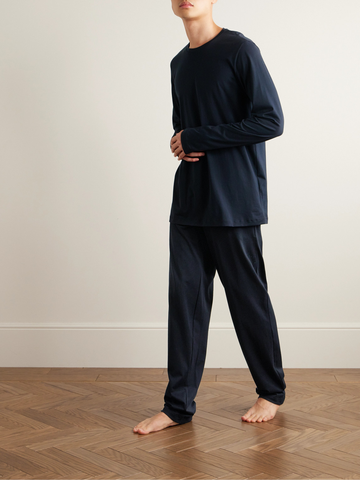 Shop Hanro Night & Day Poplin-trimmed Cotton-jersey Pyjama Trousers In Black