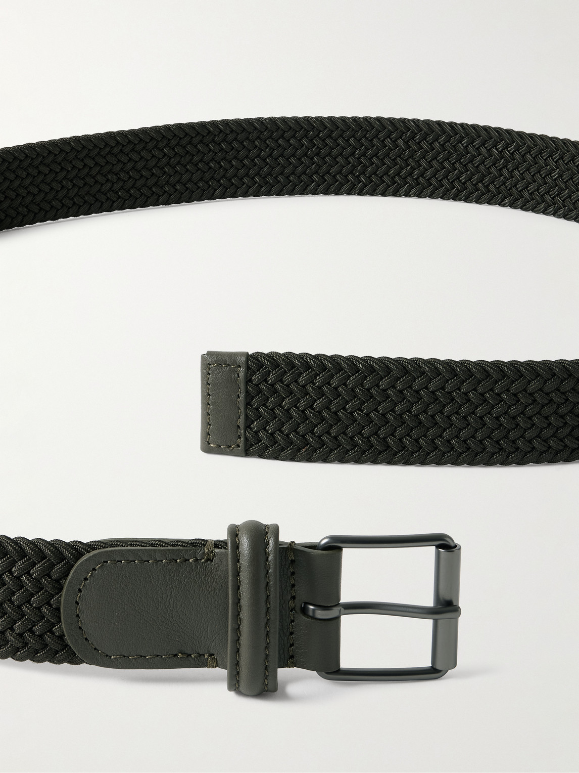 Shop Anderson's 3cm Leather-trimmed Woven Elastic Belt In Green