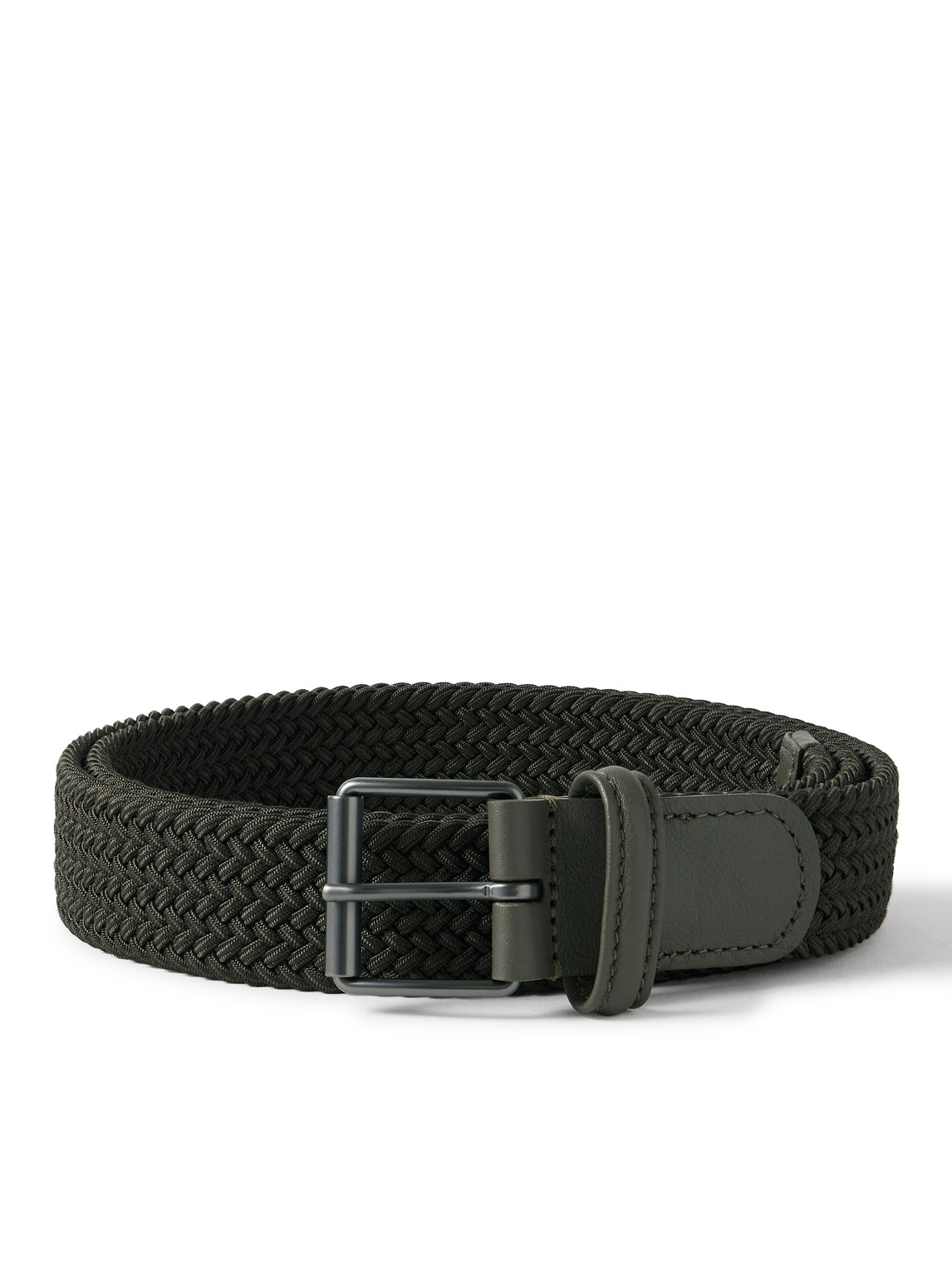 3cm Leather-Trimmed Woven Elastic Belt