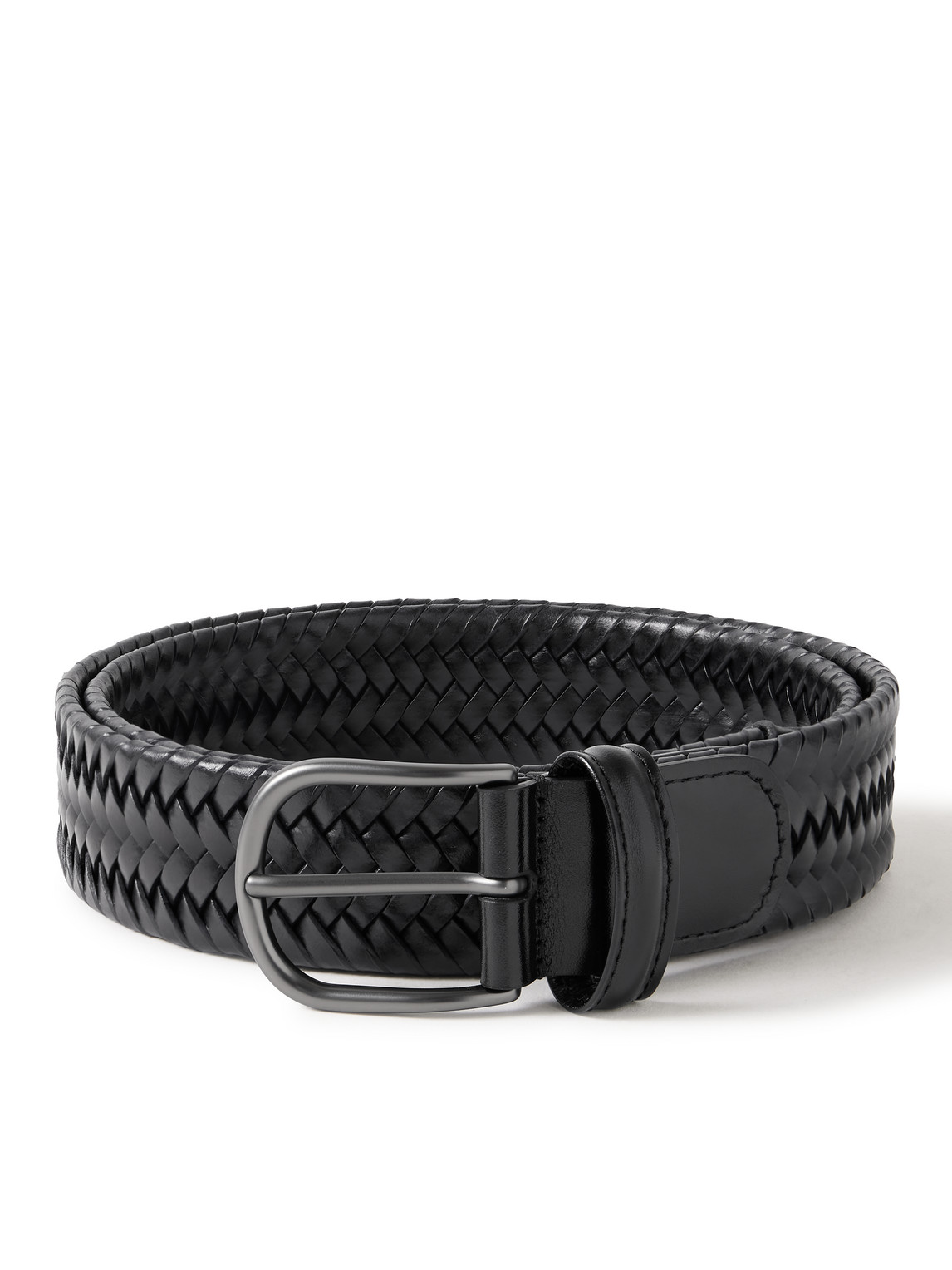 Anderson's 3.5cm Woven Leather Belt In Black