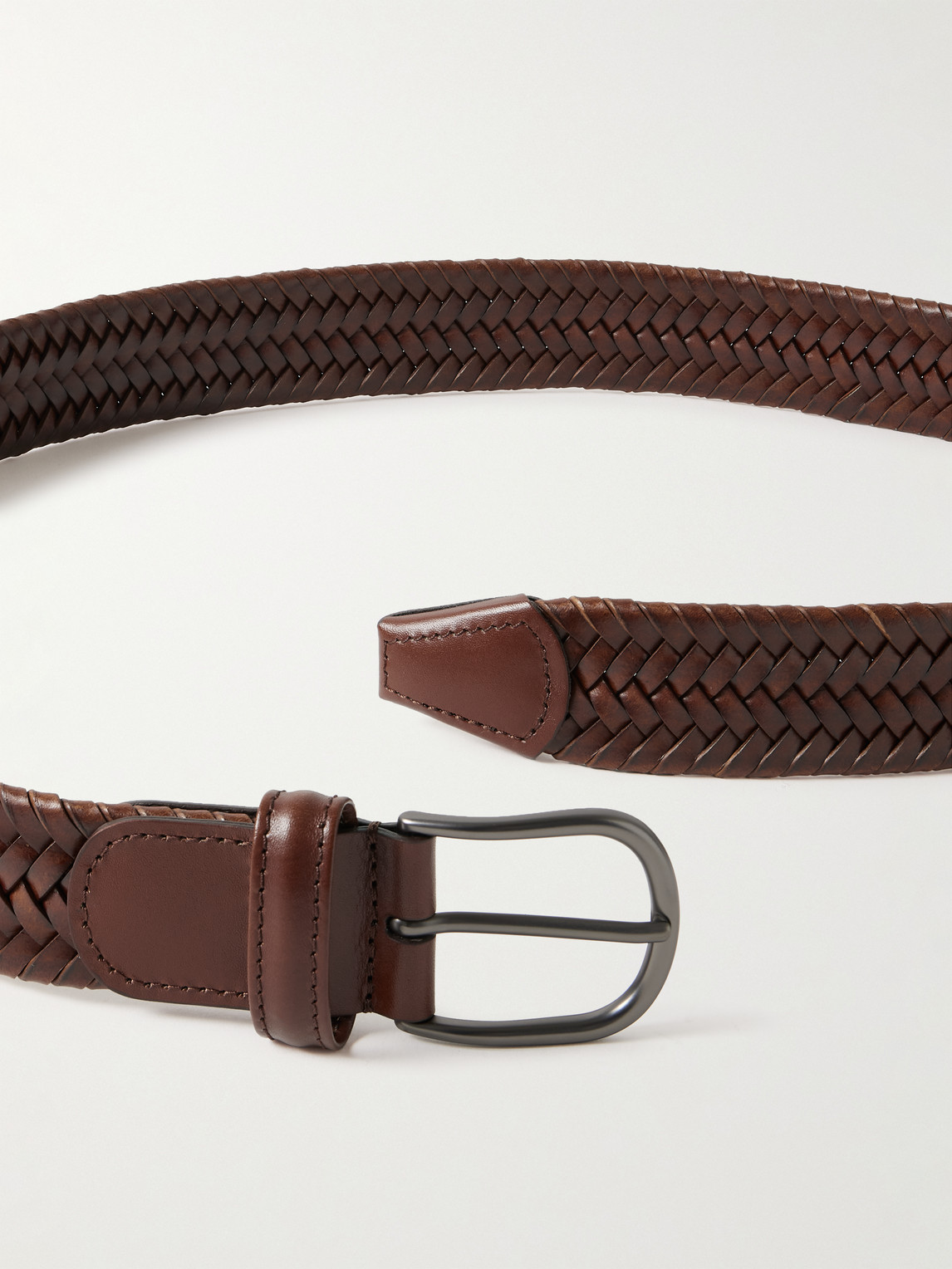 Shop Anderson's 3.5cm Woven Leather Belt In Brown