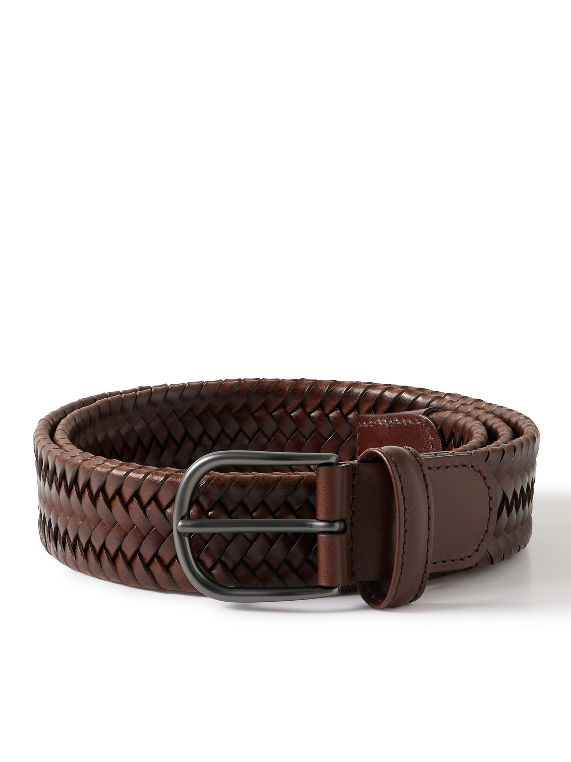 Anderson's 3.5cm Woven Leather Belt In Brown