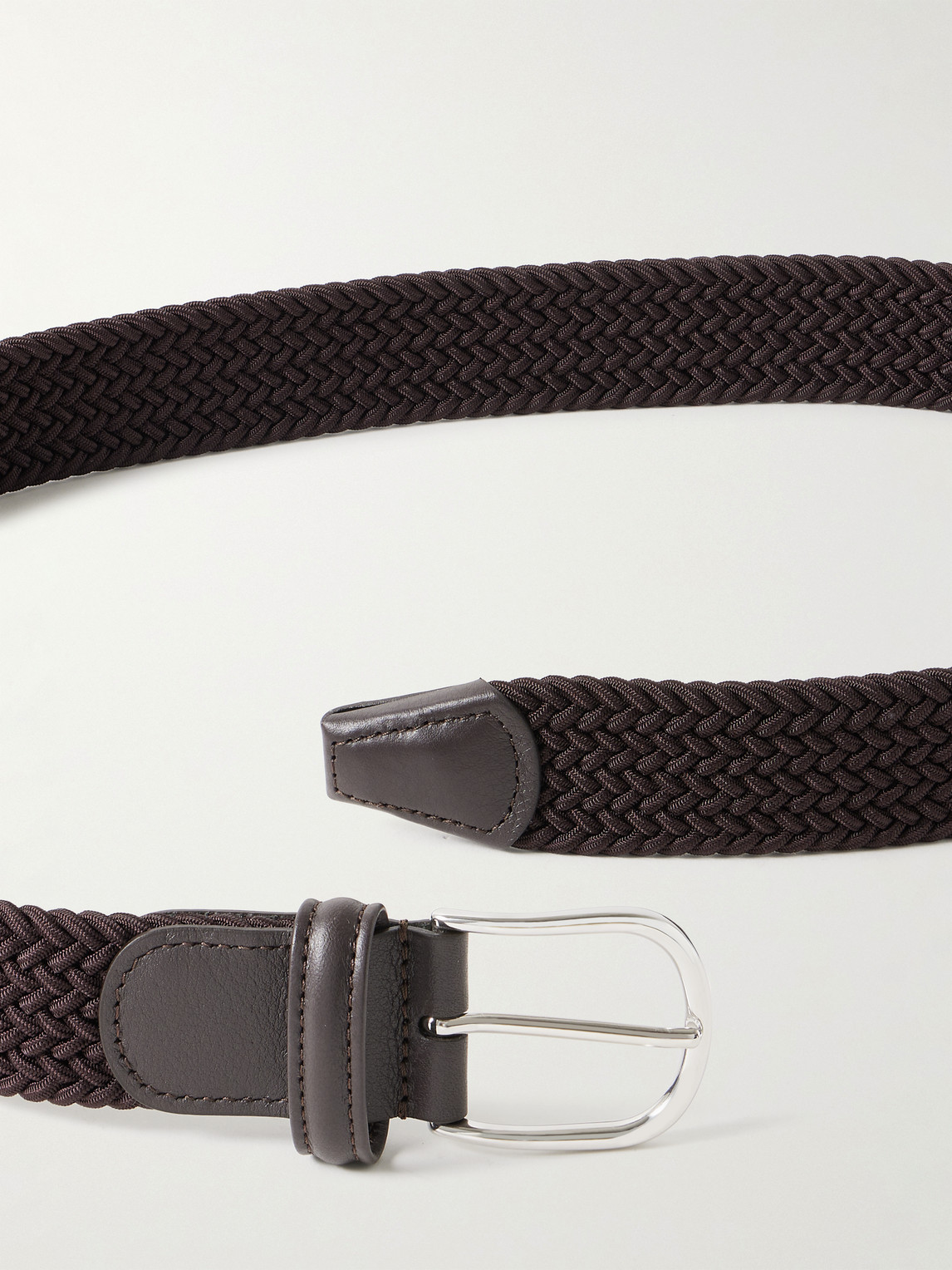 Shop Anderson's 3.5cm Leather-trimmed Woven Elastic Belt In Brown