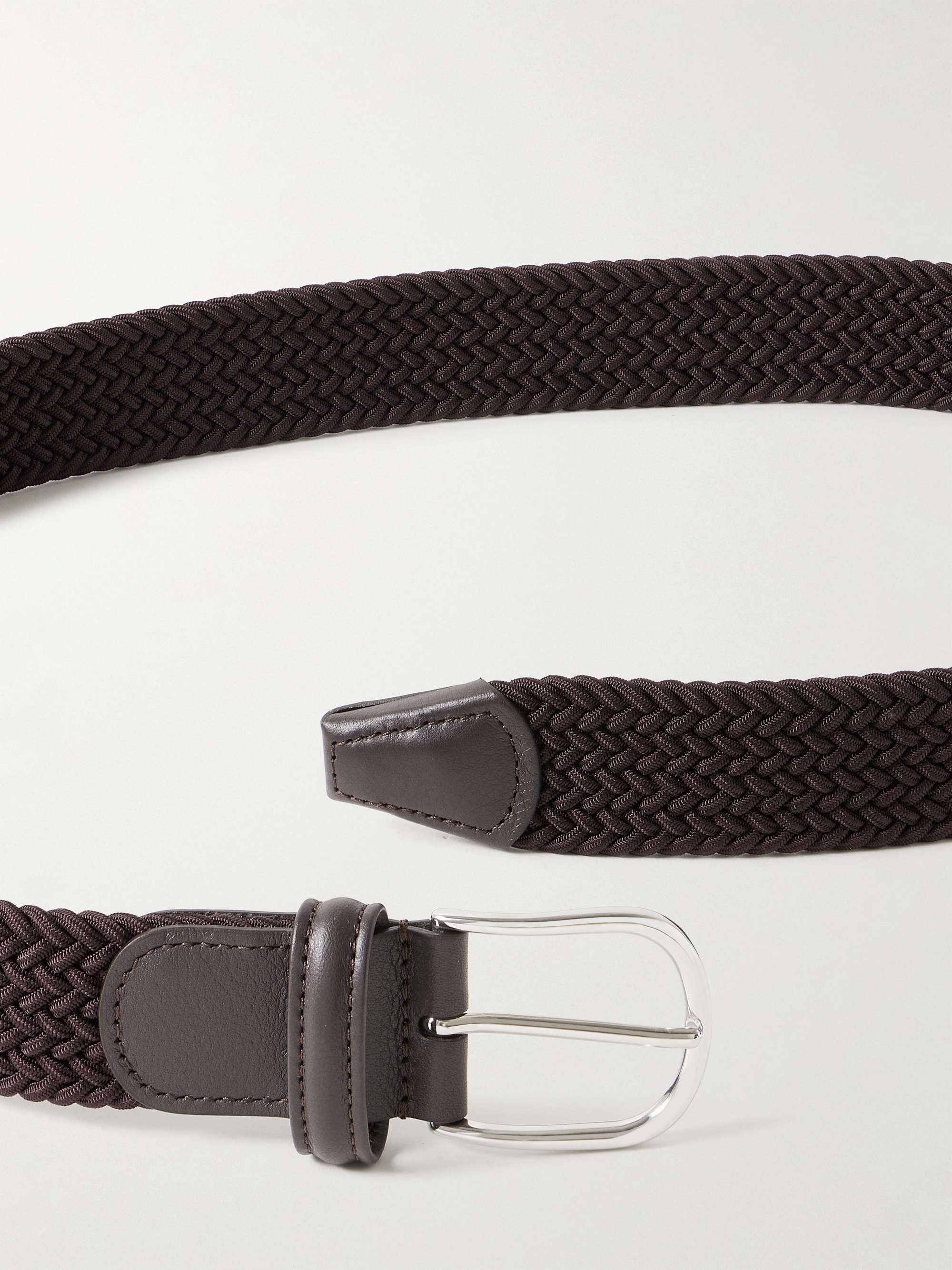 ANDERSON'S 3.5cm Leather-Trimmed Woven Elastic Belt