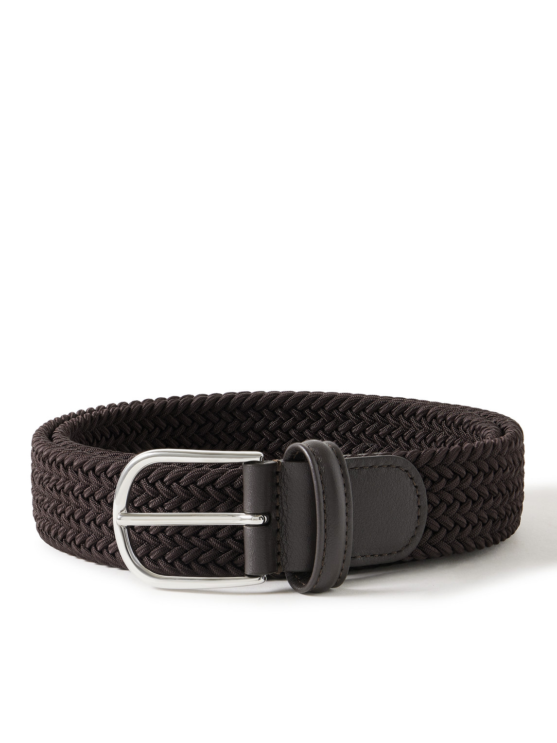 Anderson's 3.5cm Leather-trimmed Woven Elastic Belt In Brown