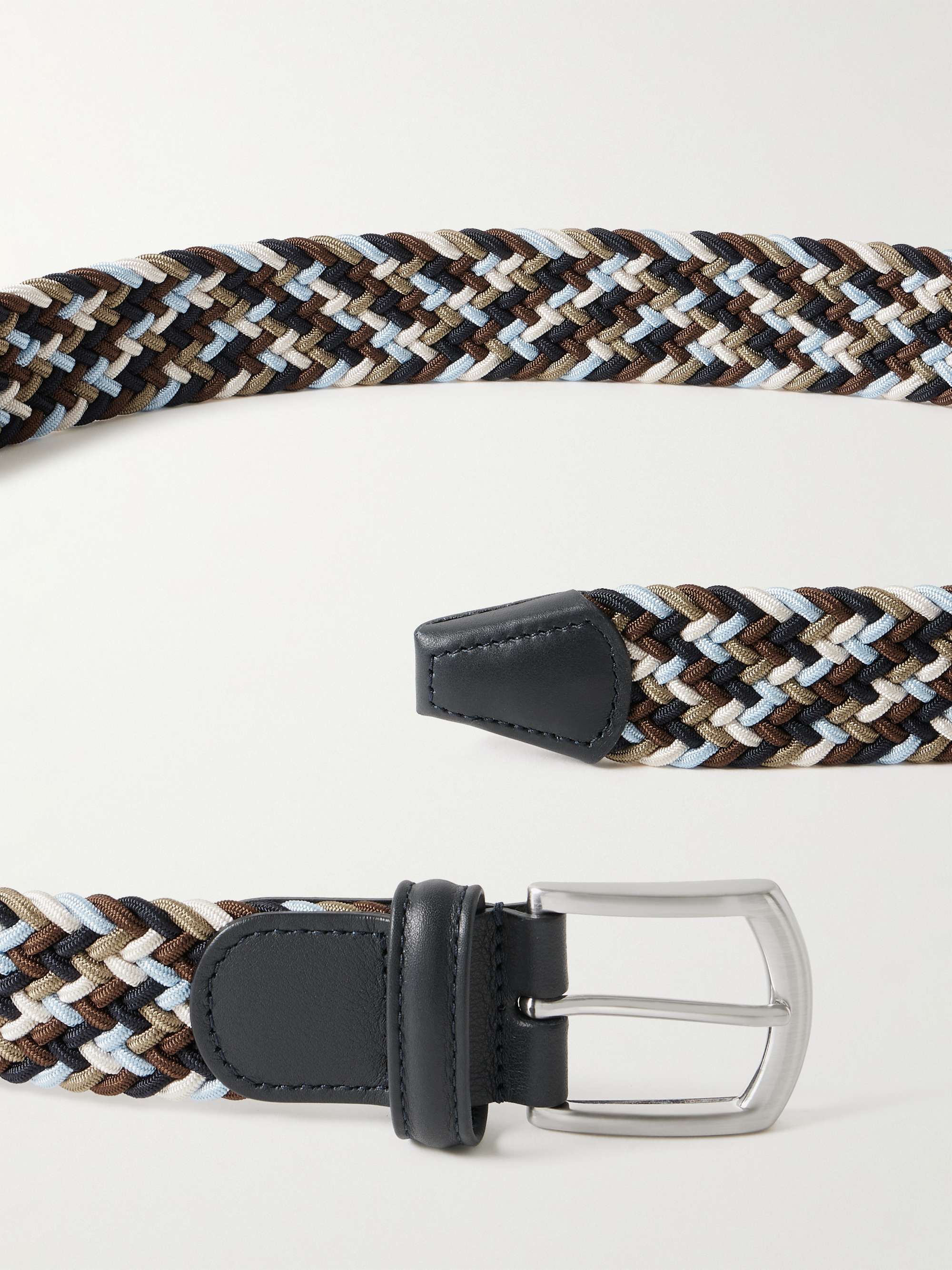 ANDERSON'S 3.5cm Leather-Trimmed Woven Elastic Belt