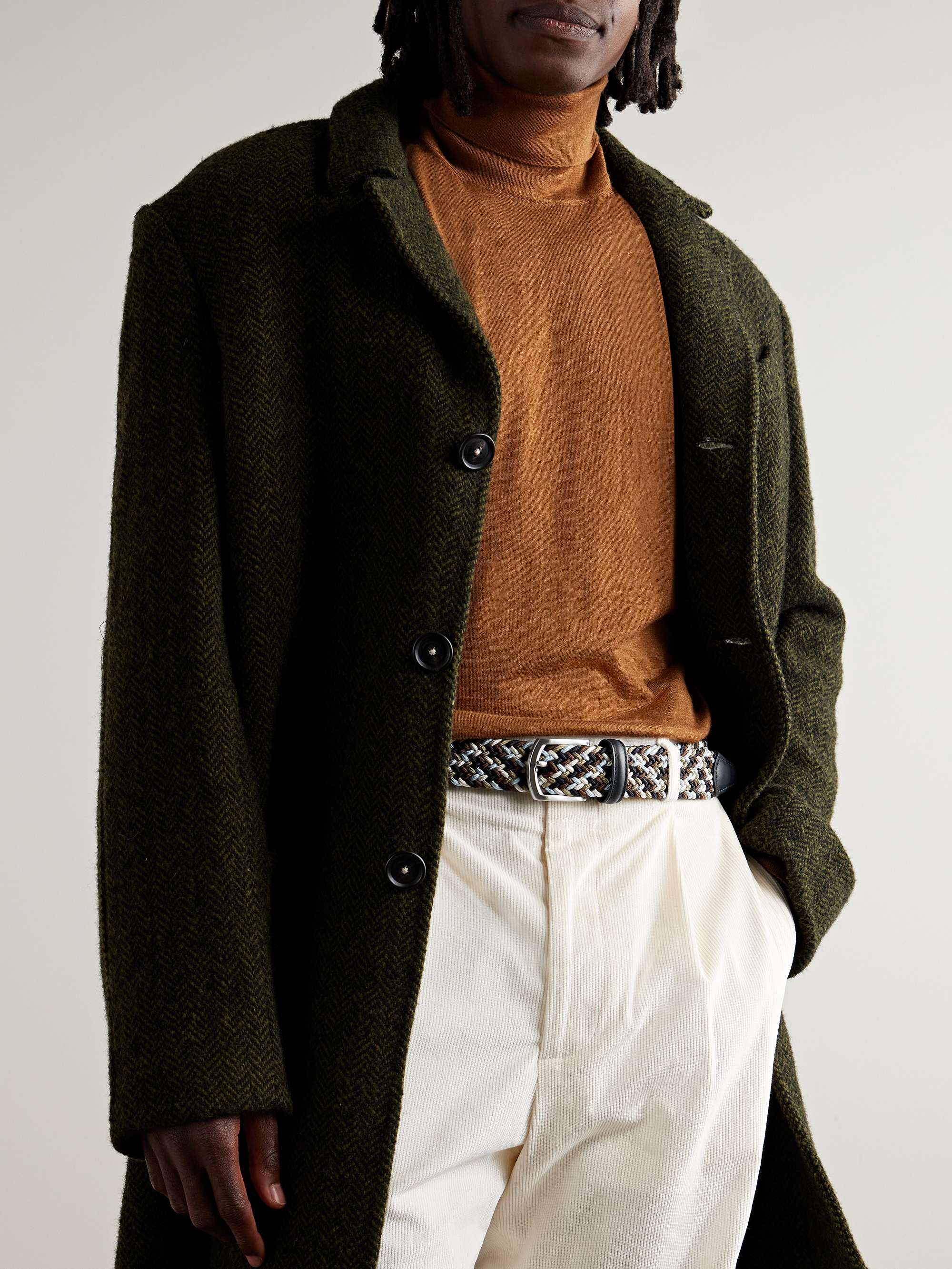 ANDERSON'S 3.5cm Leather-Trimmed Woven Elastic Belt
