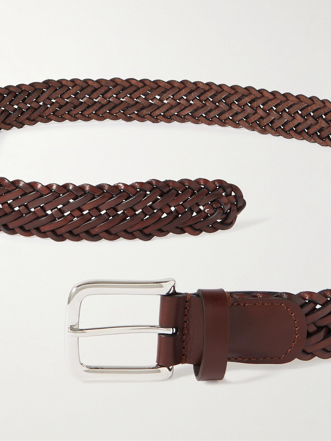 Shop Anderson's 3cm Woven Leather Belt In Brown