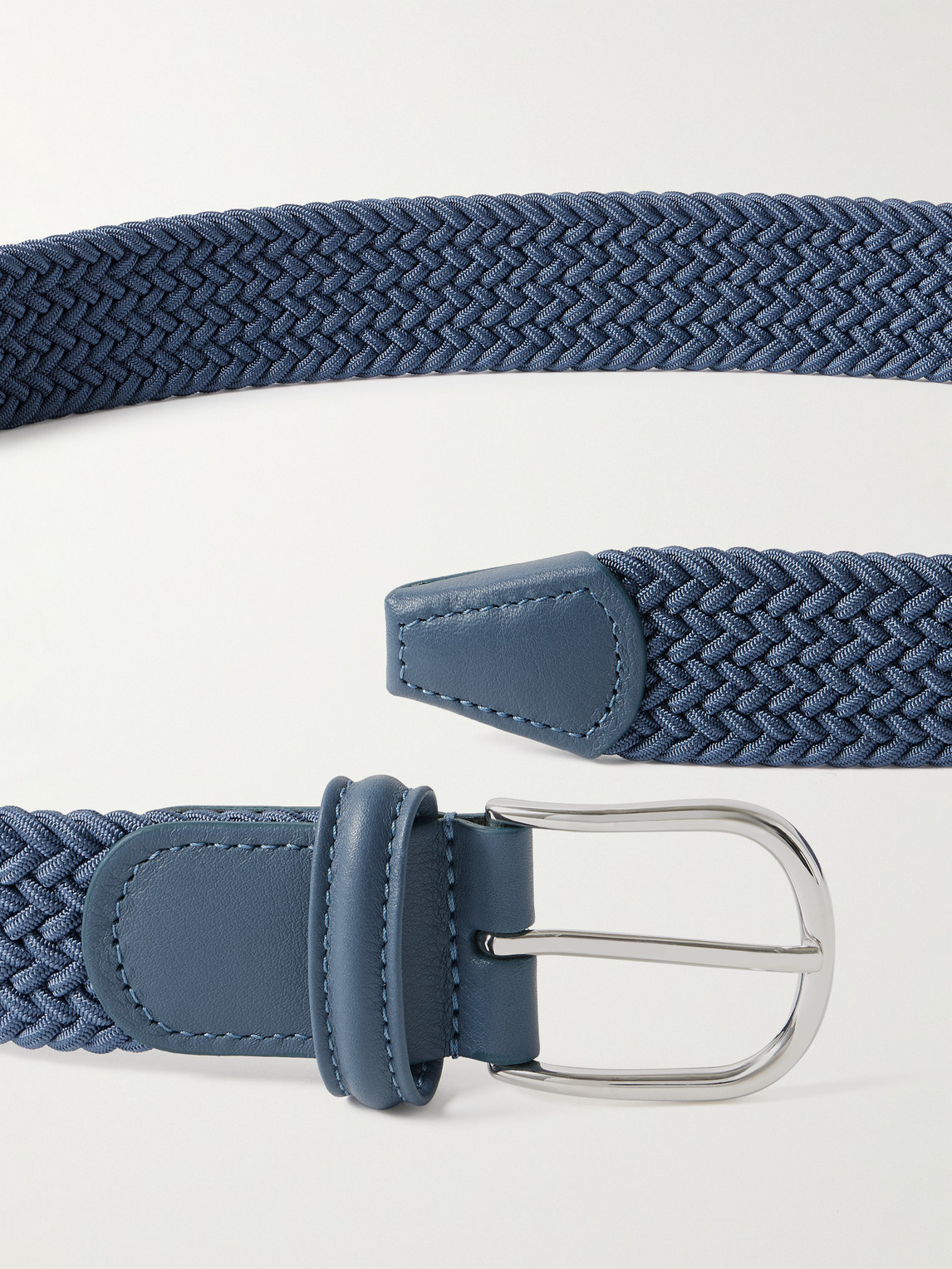 Shop Anderson's 3.5cm Leather-trimmed Woven Elastic Belt In Blue