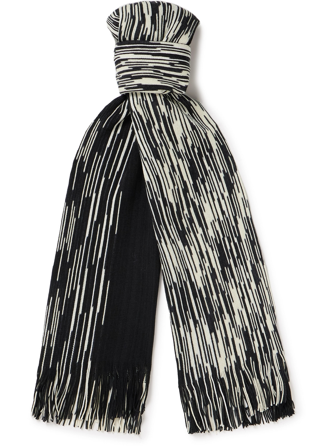 Missoni Fringed Striped Wool Scarf In Black