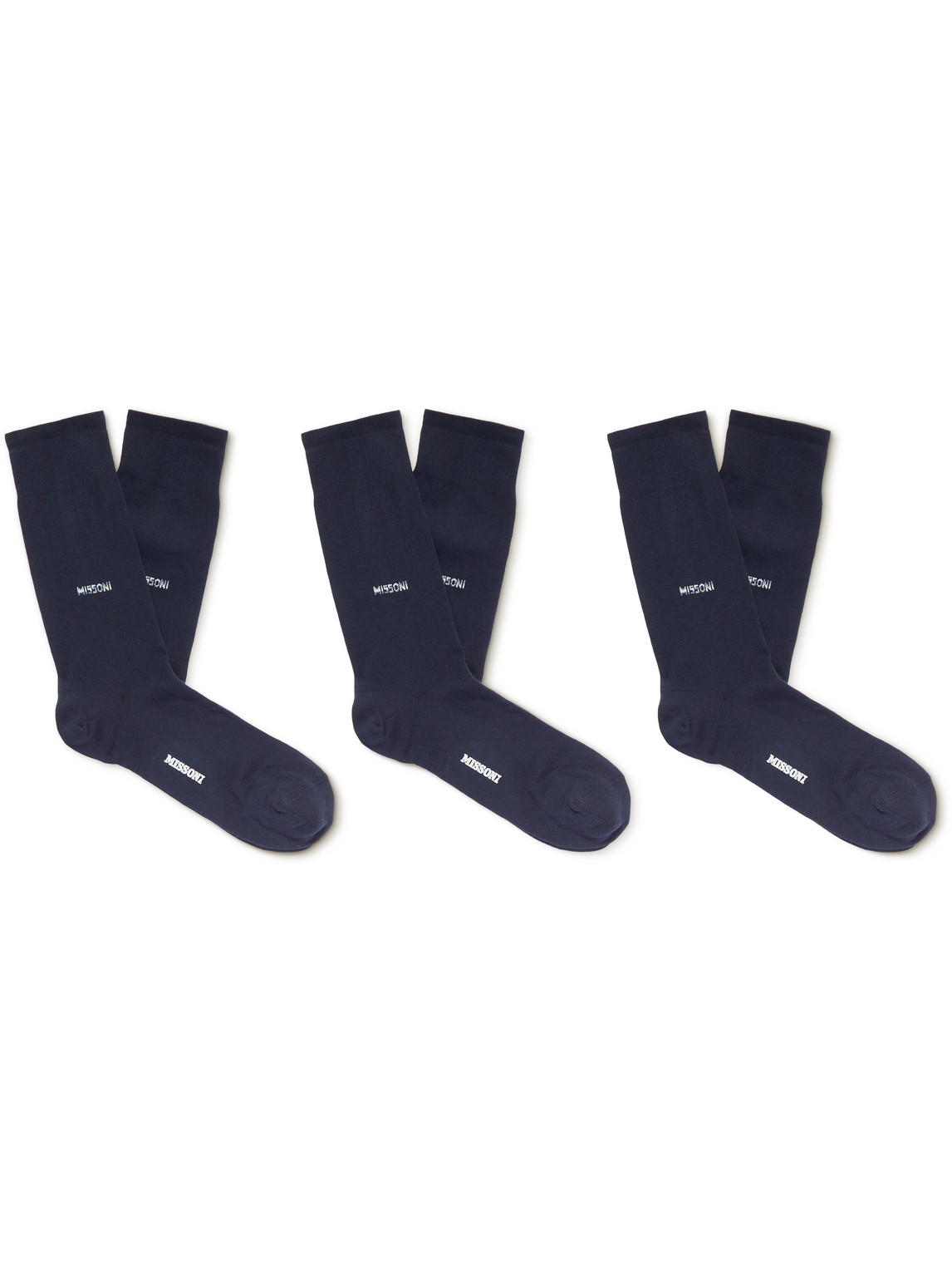 Missoni Three-pack Logo-jacquard Cotton-blend Socks In Blue