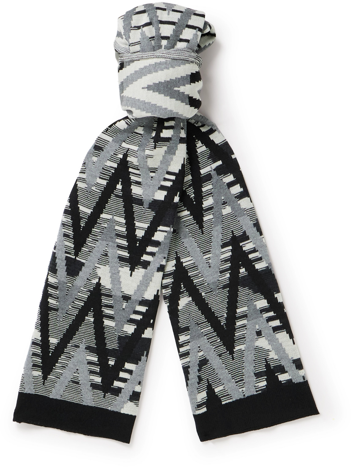 Missoni Chevron Jacquard-knit Wool Scarf In Gray
