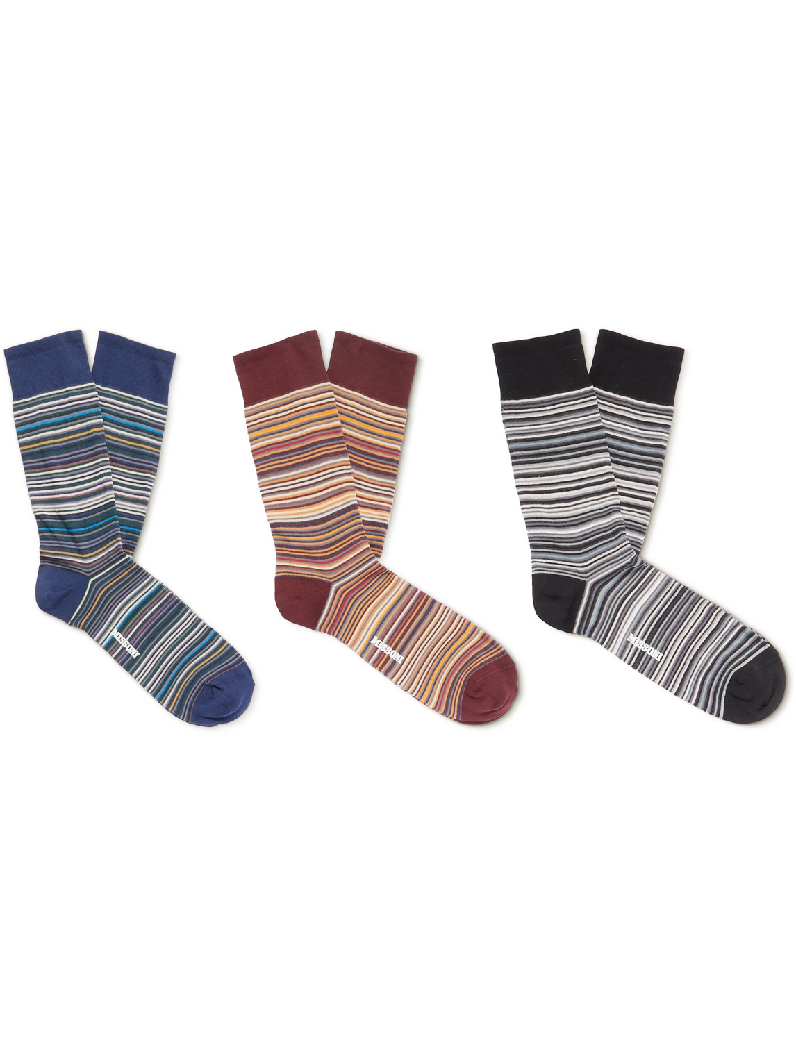 Missoni Three-pack Striped Cotton-blend Socks In Multi